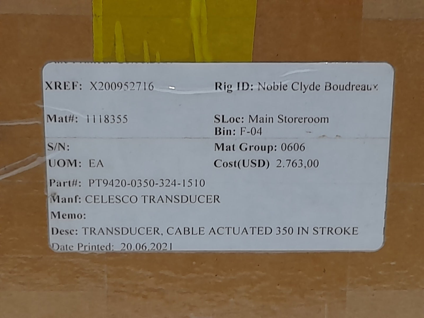 TE PT9420-0350-324-1510 String Potentiometer Celesco Transducer PT94200350324151