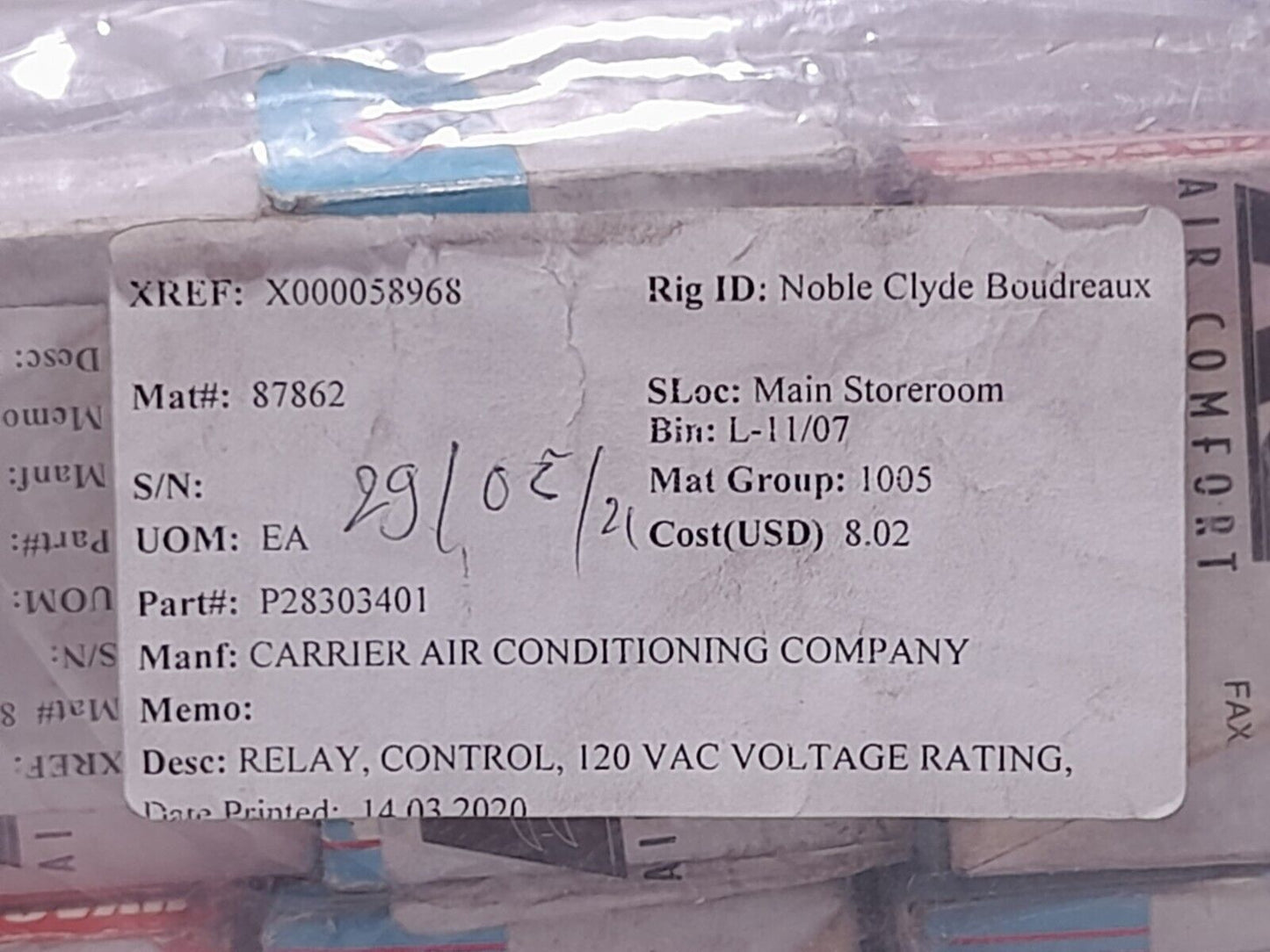 Totaline P283-0340 Control Relay Coil 24VAC 50/60Hz Carrier P28303401 - 3PCs/Lot