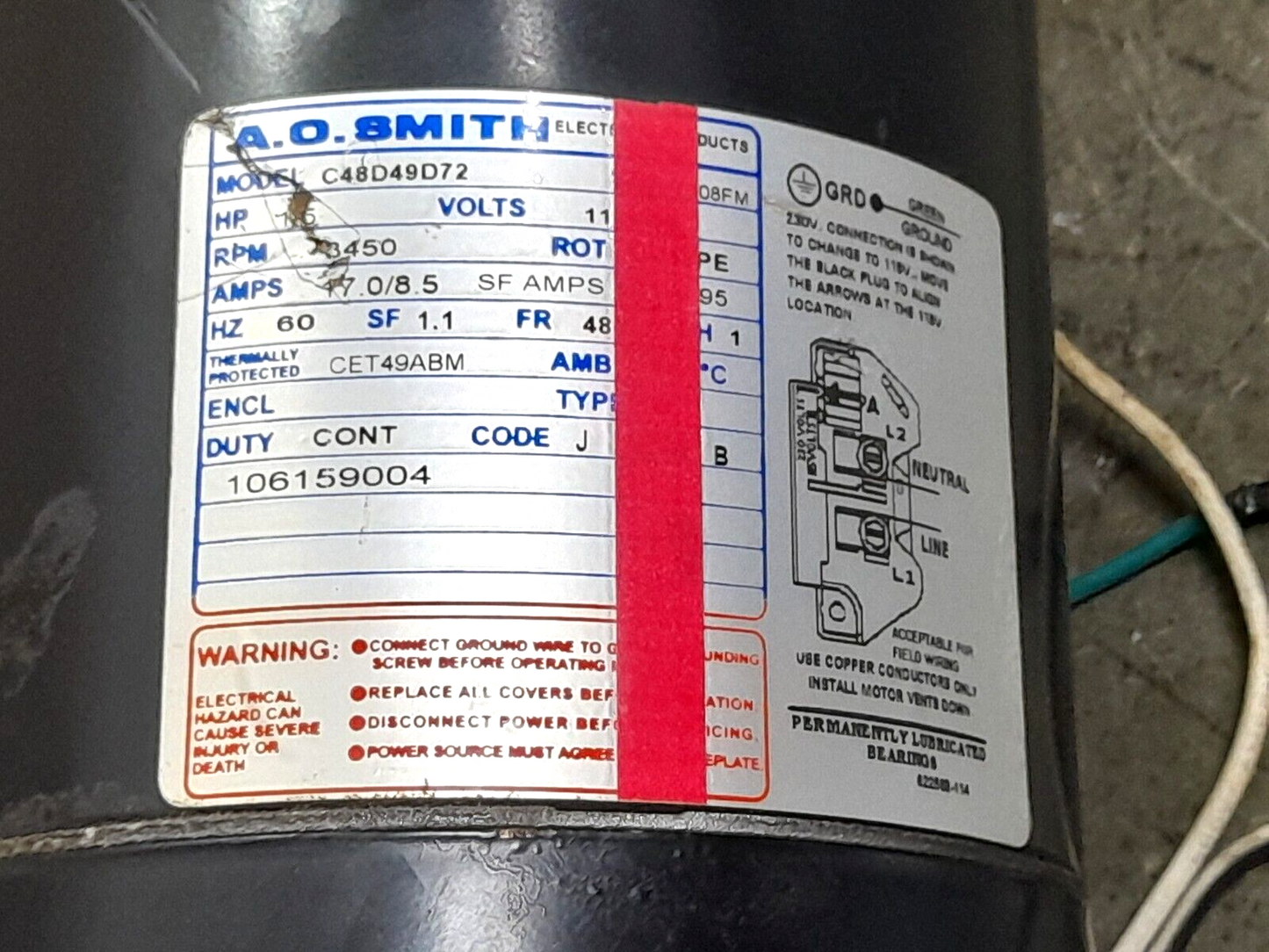 A O Smith C48D49D72 Franklin JVJ15CI Jet Pump 1.5HP 115/230V 3450RPM 17.0/8.5A 6