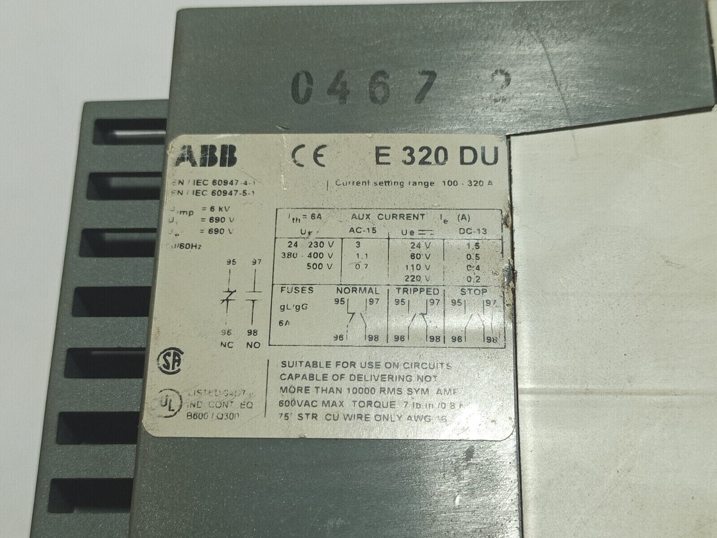 ABB E 320 DU Overload Relay 100-320A Ith 6A E320DU