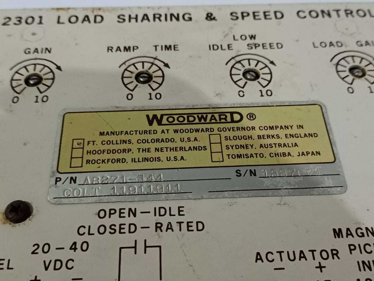 Woodward A8271-444 / 2301 Load Sharing & Speed Control Colt 11911911 / A8271444