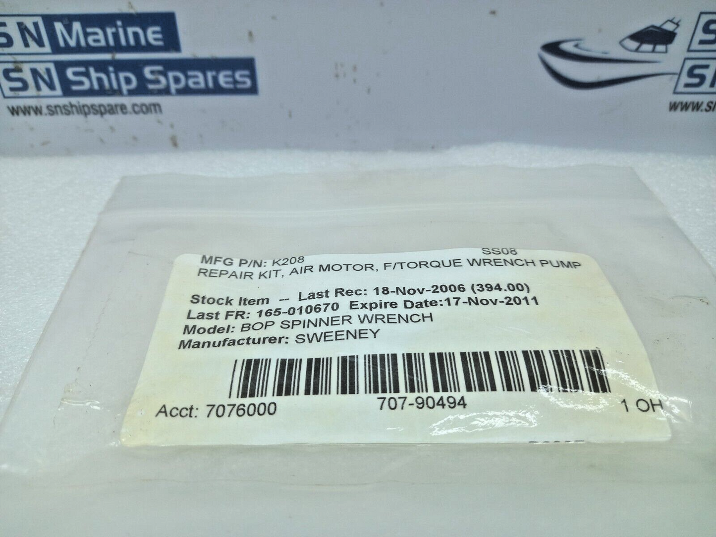 Sweeney K208 Air Motor Repair Kit F/Torque Wrench Pump (Item extra che)