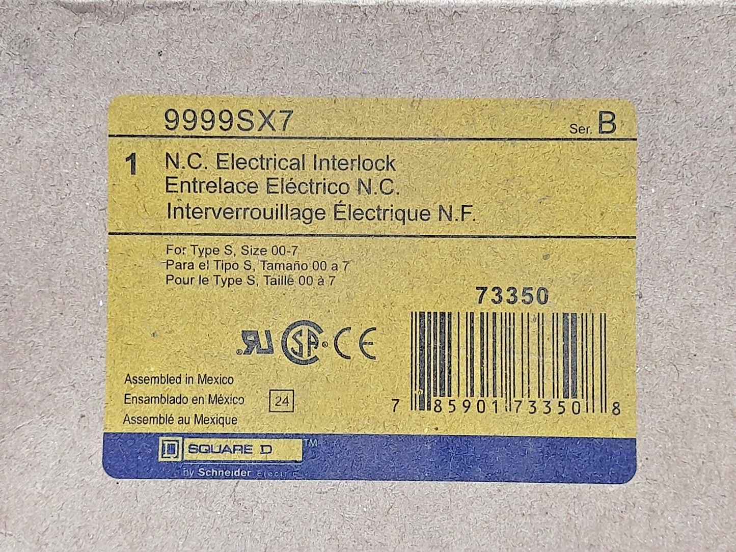 Sqaure D 9999SX7 N.C. Electrical Interlock Ser B 600VAC 50/60Hz