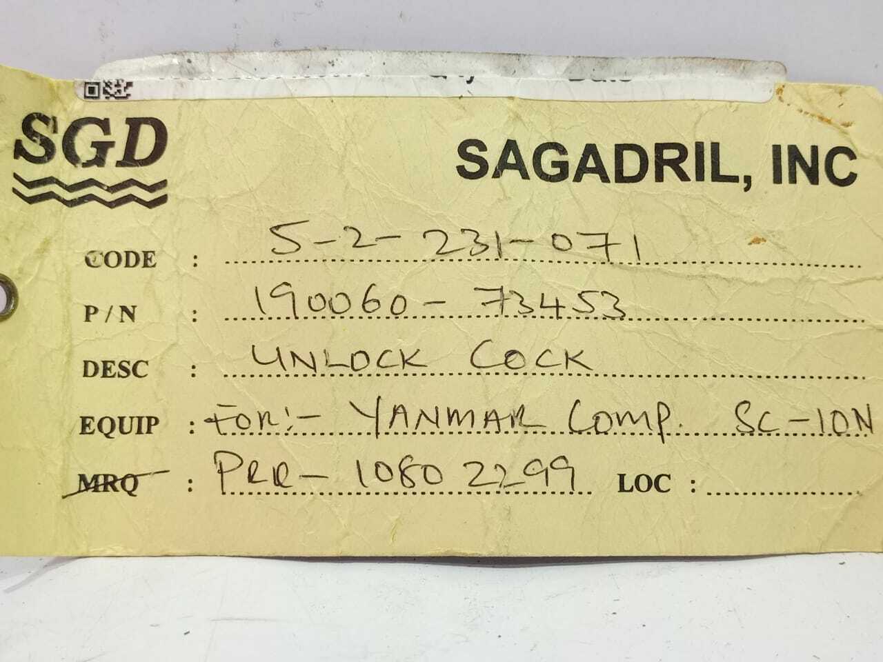 790060-56000 Unlock Cock Valve SC-10 Compressor 190060-73453 Yanmar Comp SC-10N