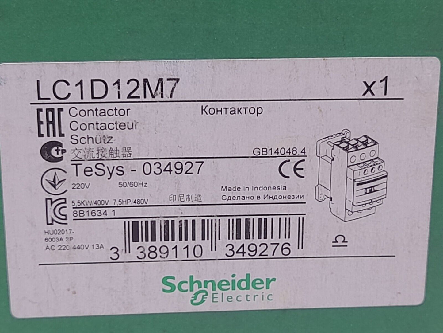Schneider LC1D12M7 Contactor 220V 50/60Hz LC1D12 25A M7
