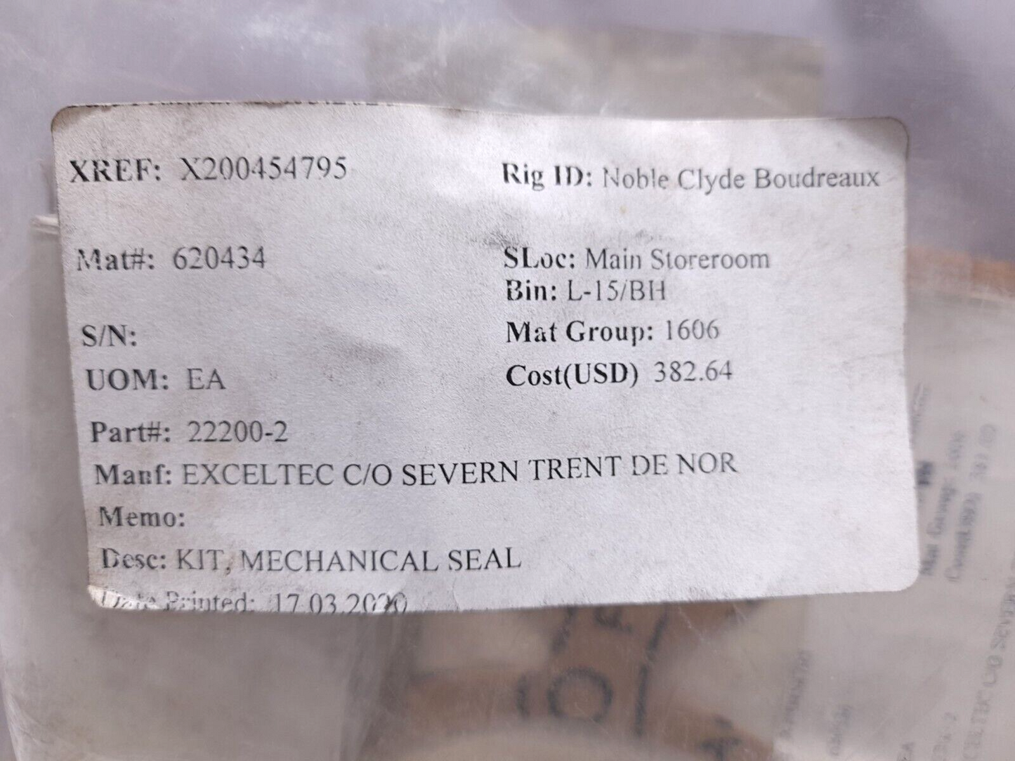 STDN Seal Kit 22200-2 Exceltec 22200-2 Mechanical Seal Kit