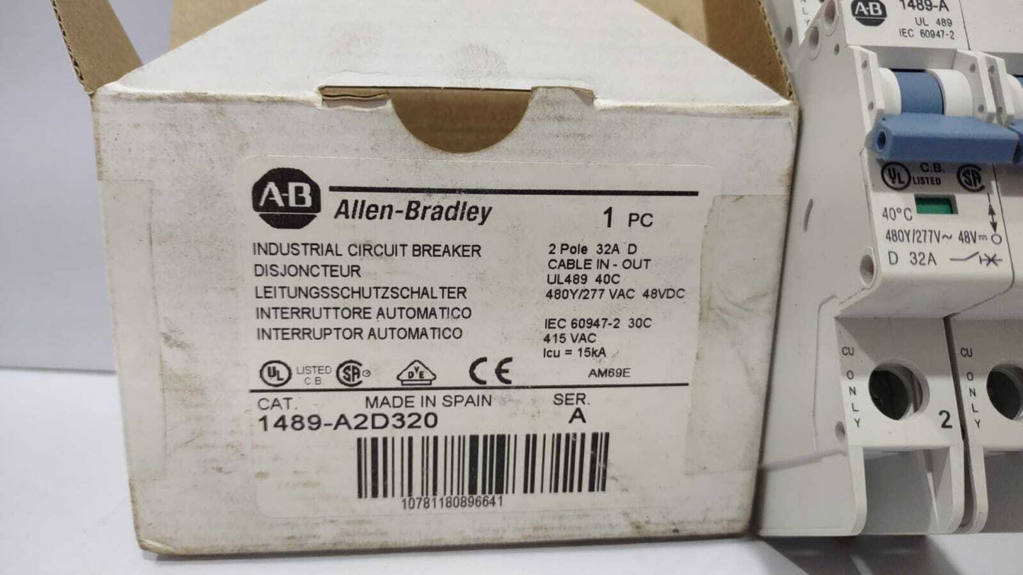 Allen Bradley 1489-A2D320 Ser A Industrial Circuit Breaker 2Pole 32A 1489A2D320