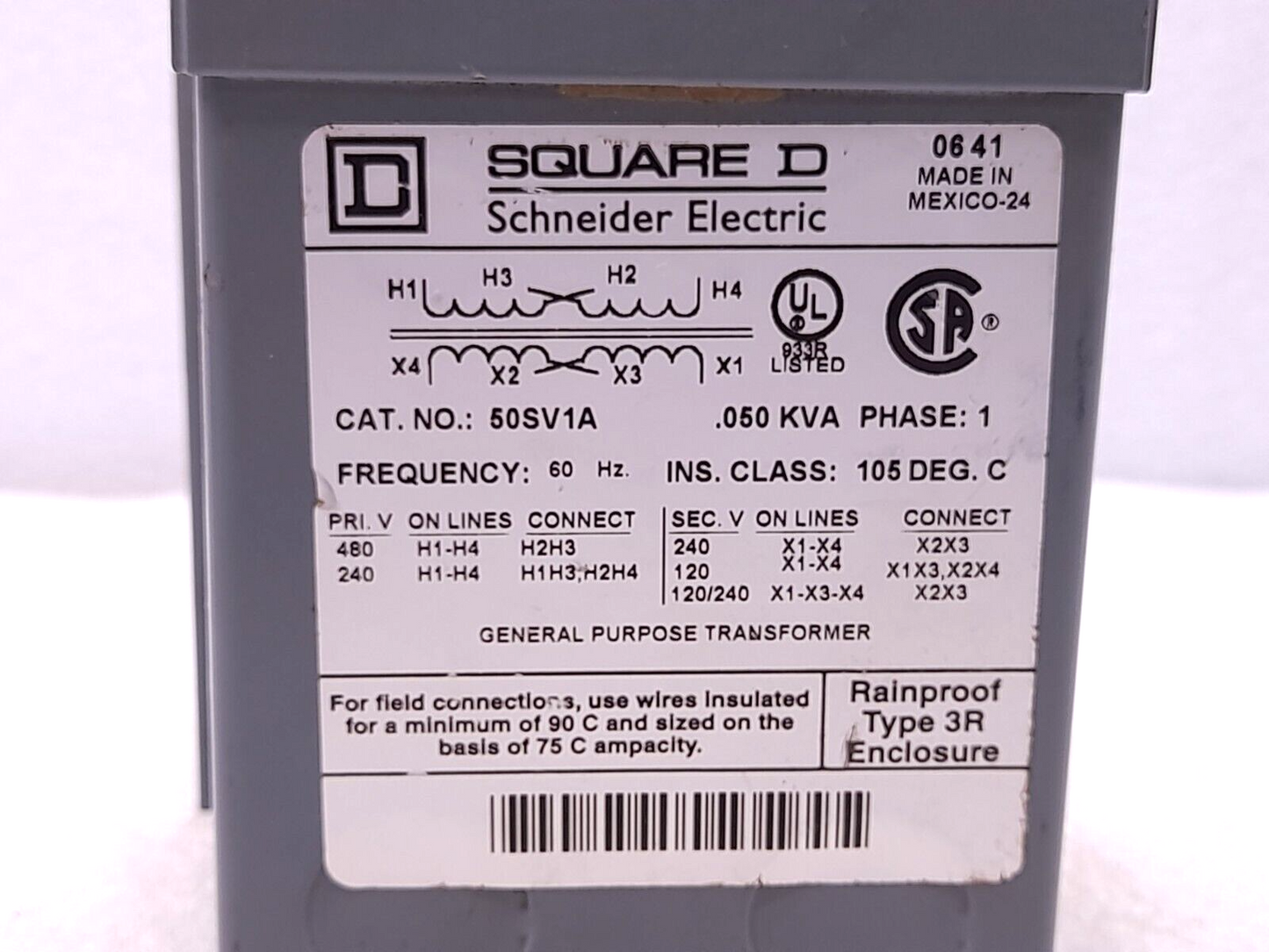 Square D 50SV1A Voltage Transformer 0.050KVA 1PH 60Hz