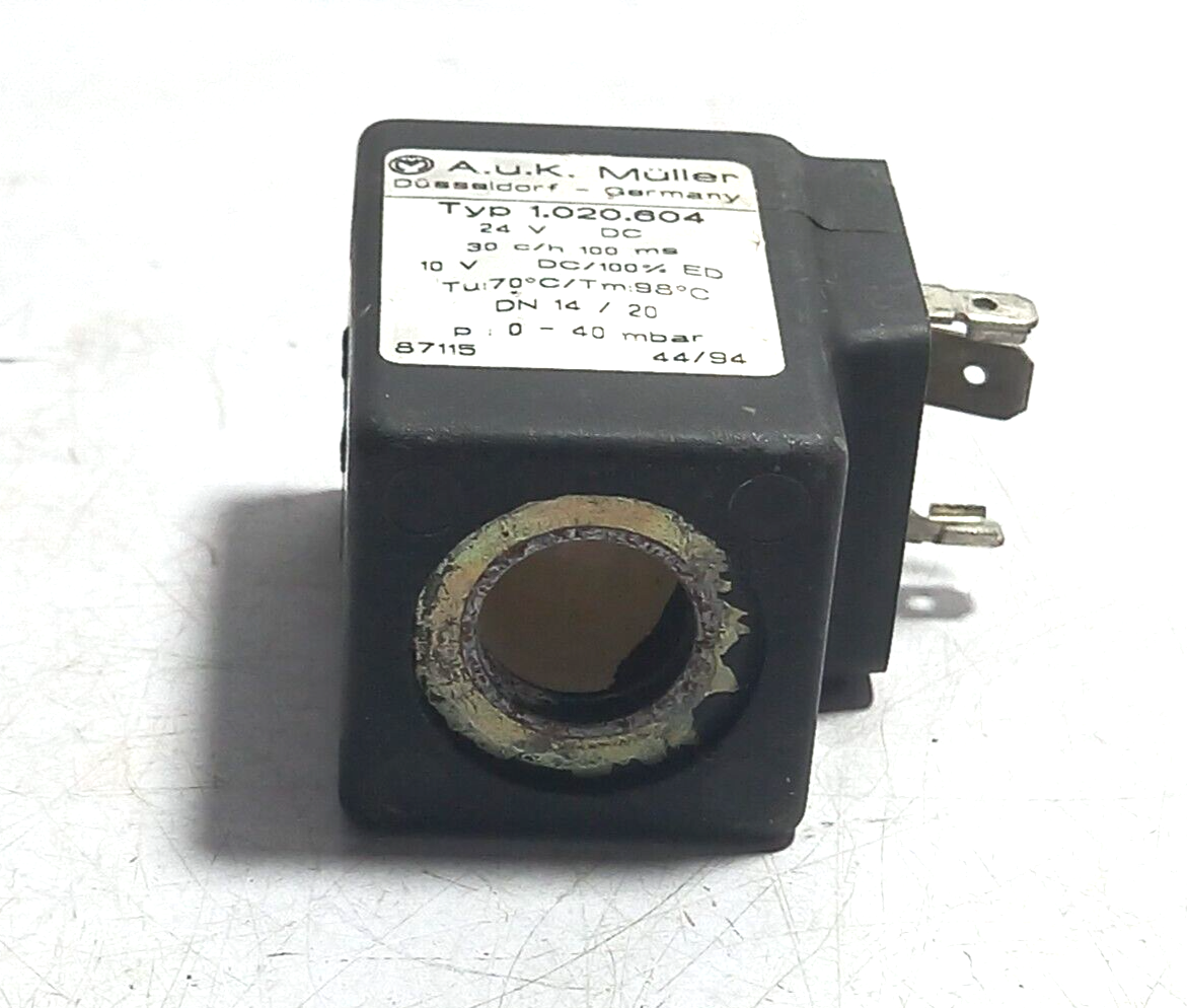 A.U.K. MULLER 1.020.604 Coil 24VDC 30 c/h 100 ms 10V DC/100% ED P 0-40 mbar