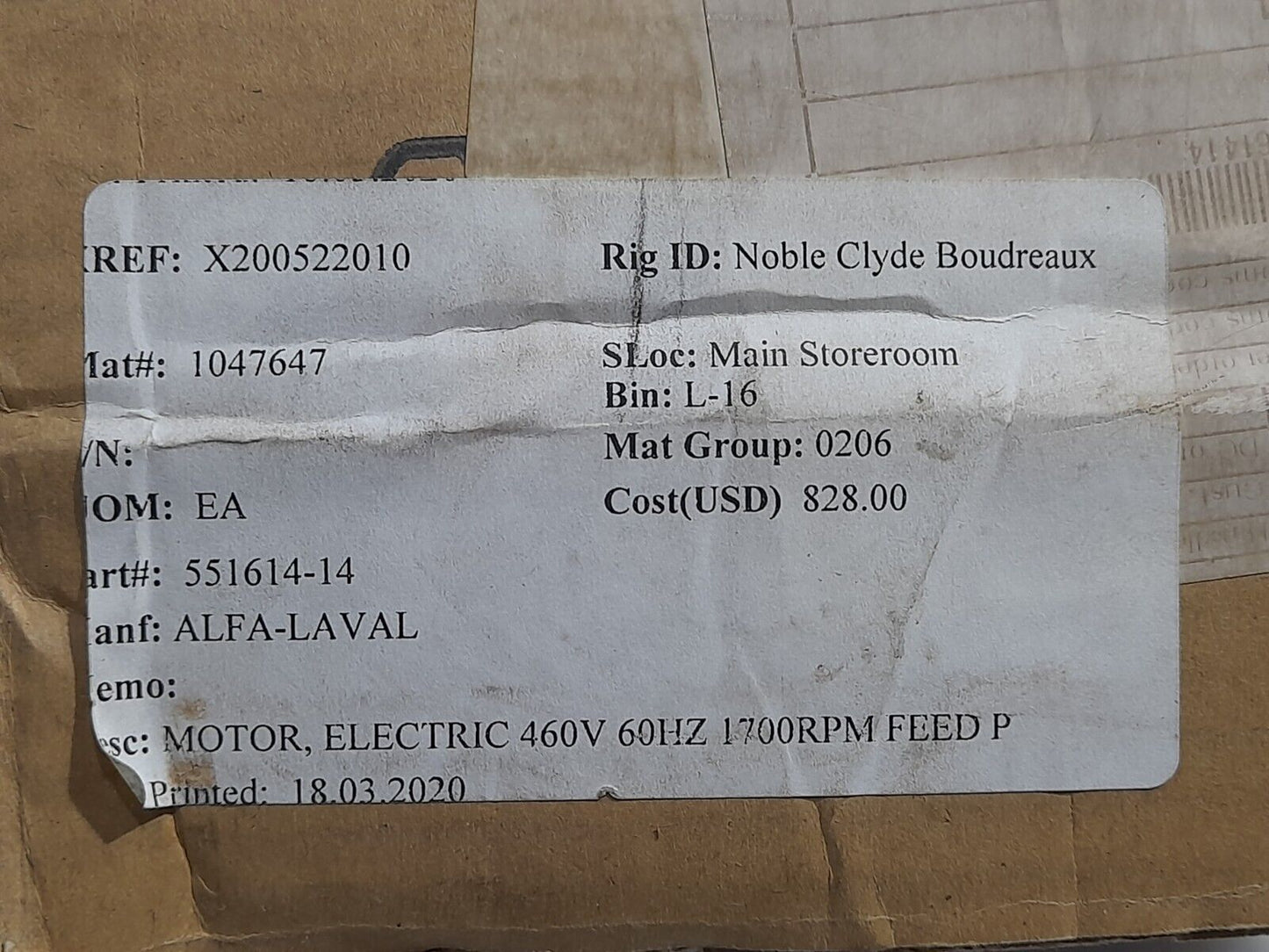 ABB M3AA 90LD 4 3~ Motor 3GAA092540-BSE Alfa Laval 551614-14 460V 60Hz 1731 r/mi