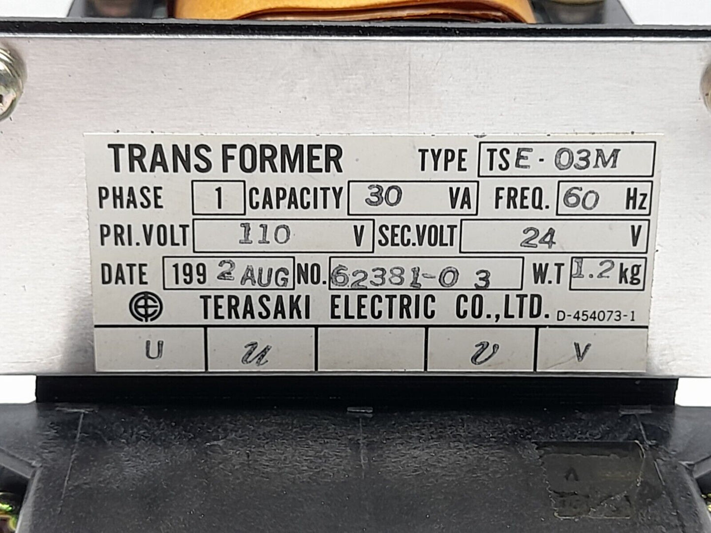 Terasaki TSE-03M Transformer 1Ph 30VA 60Hz Pri 110V Sec 24V