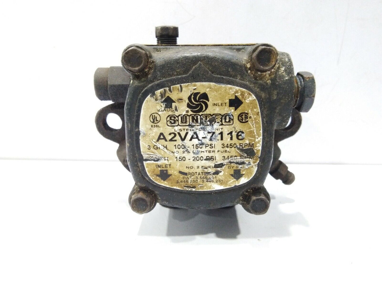 SUNTEC A2VA-7116 DIESEL OIL PUMP 3 GPH 100-150 PSI 3450 RPM 2 GPH 150-200 PSI 34