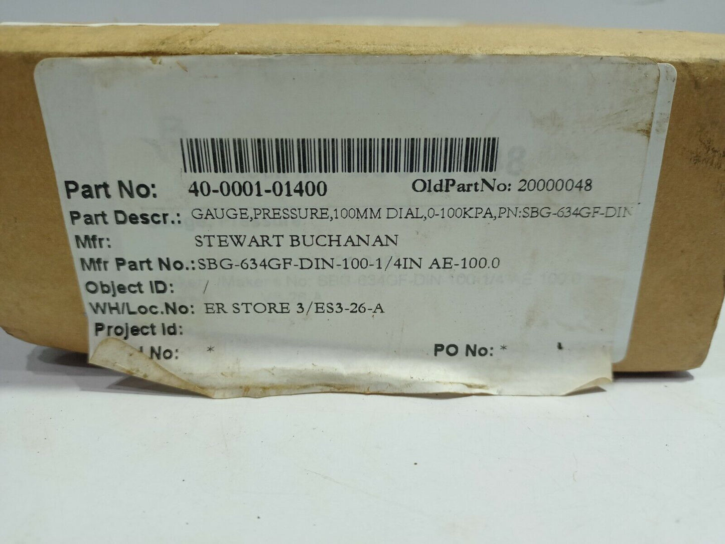 Stewarts SBG-634GF-DIN-100-¼IN AE-100.0 Pressure Gauge 100MM Dial 0-100KPA