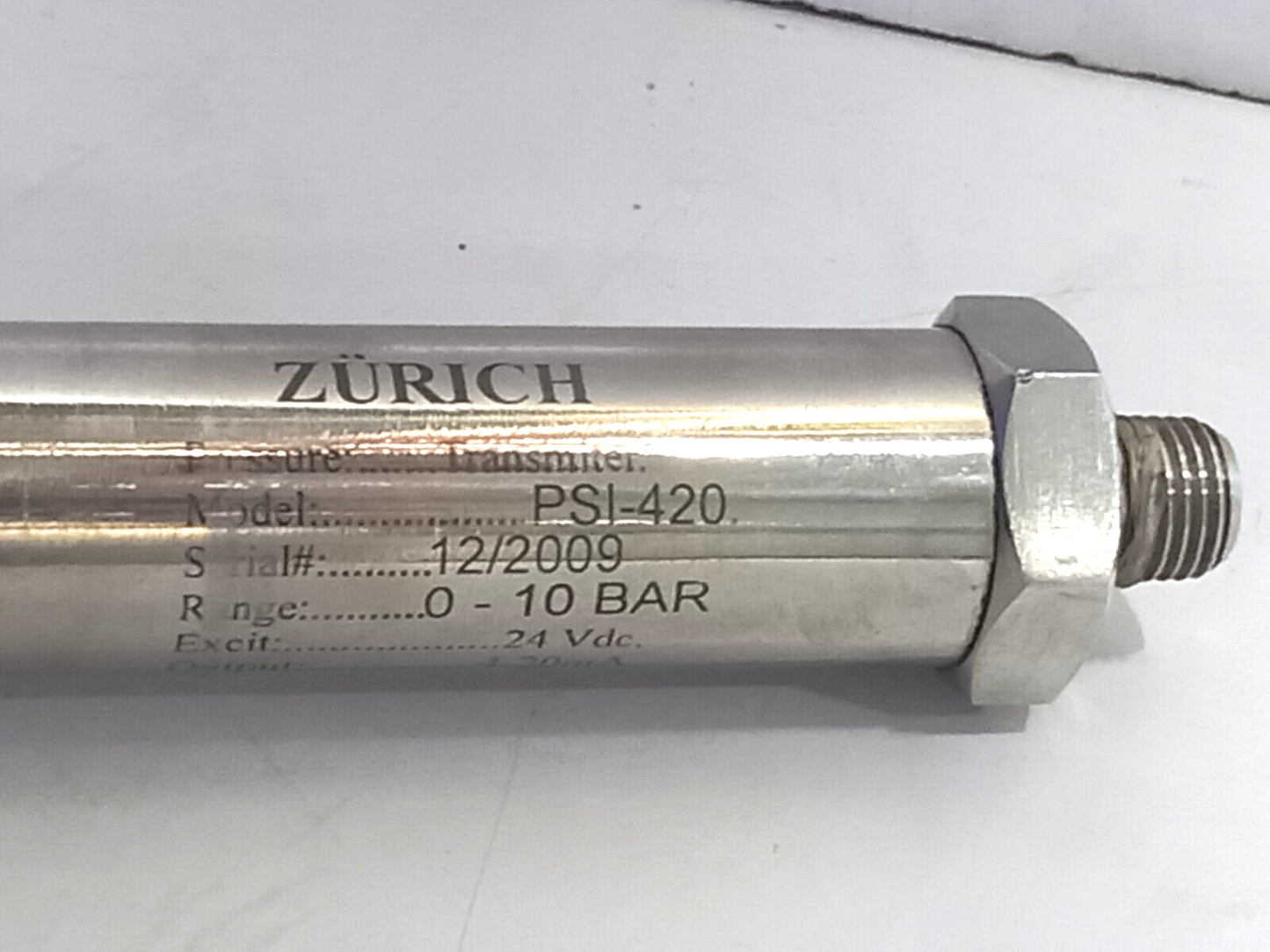 Zurich PSI-420 Pressure Transmitter Range 0-10 Bar Excit 24VDC
