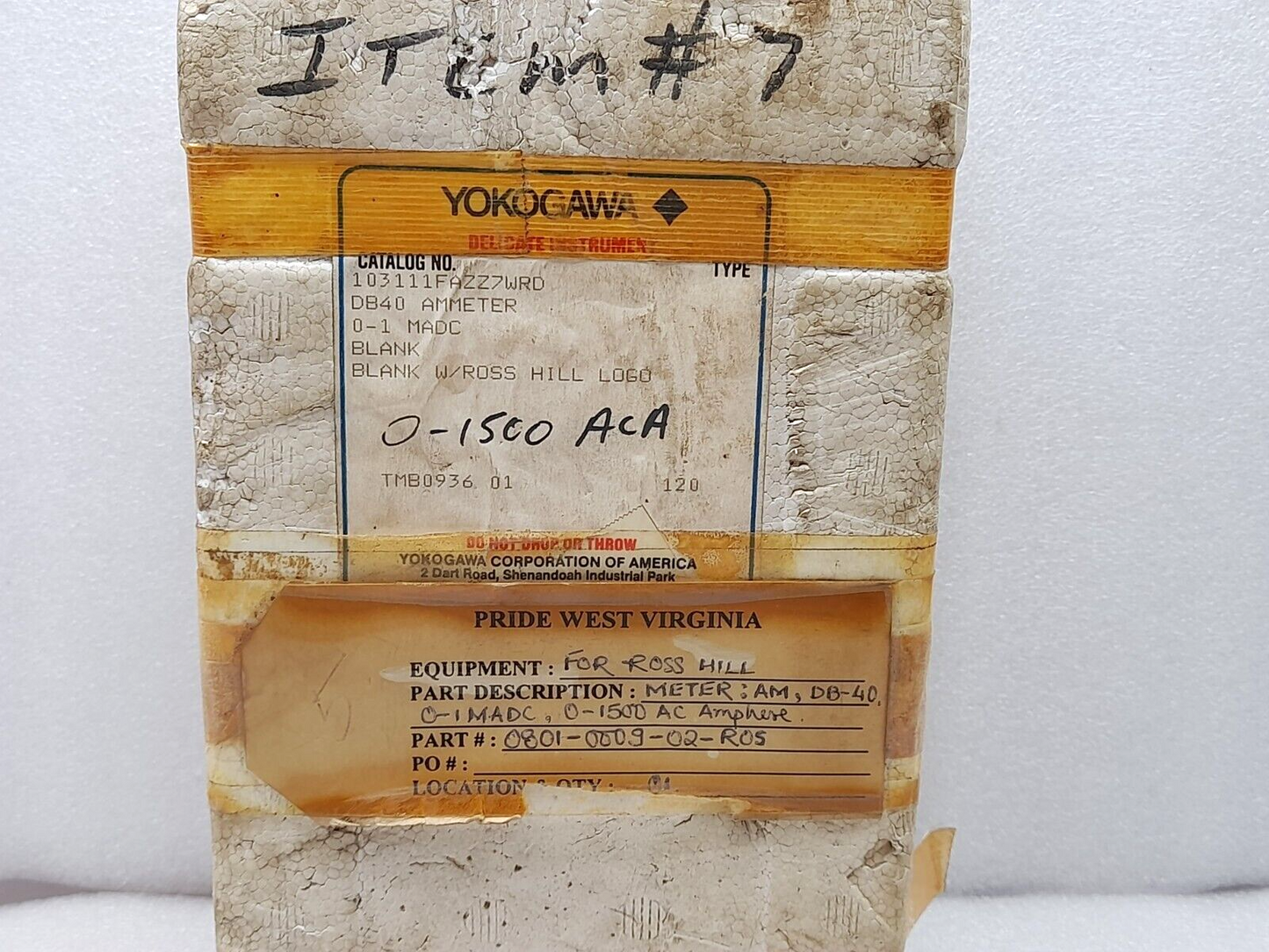 Yokogawa 103111FAZZ7WRD DB40 Ammeter 0-1 MADC 0-1500AC Amperes Ross Hill 0801-00