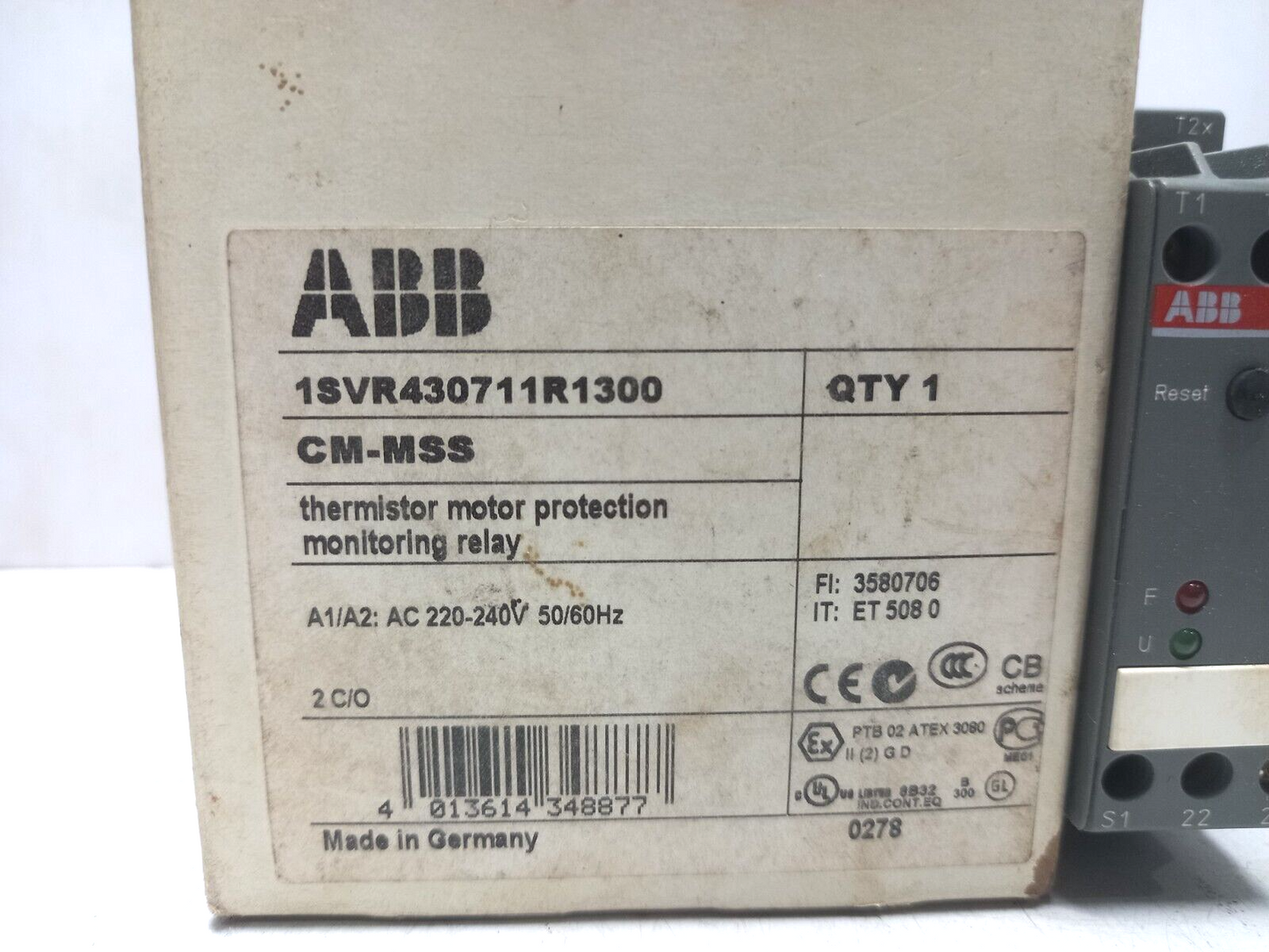ABB CM-MSS Thermistor Motor Protection Monitoring Relay 1SVR430711R1300