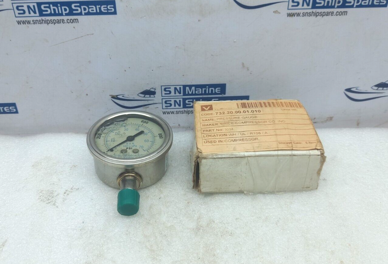 310LFW-254M Liquid Filled Pressure Gauge 0-1000Psi/Kpa/Bar 301LFW
