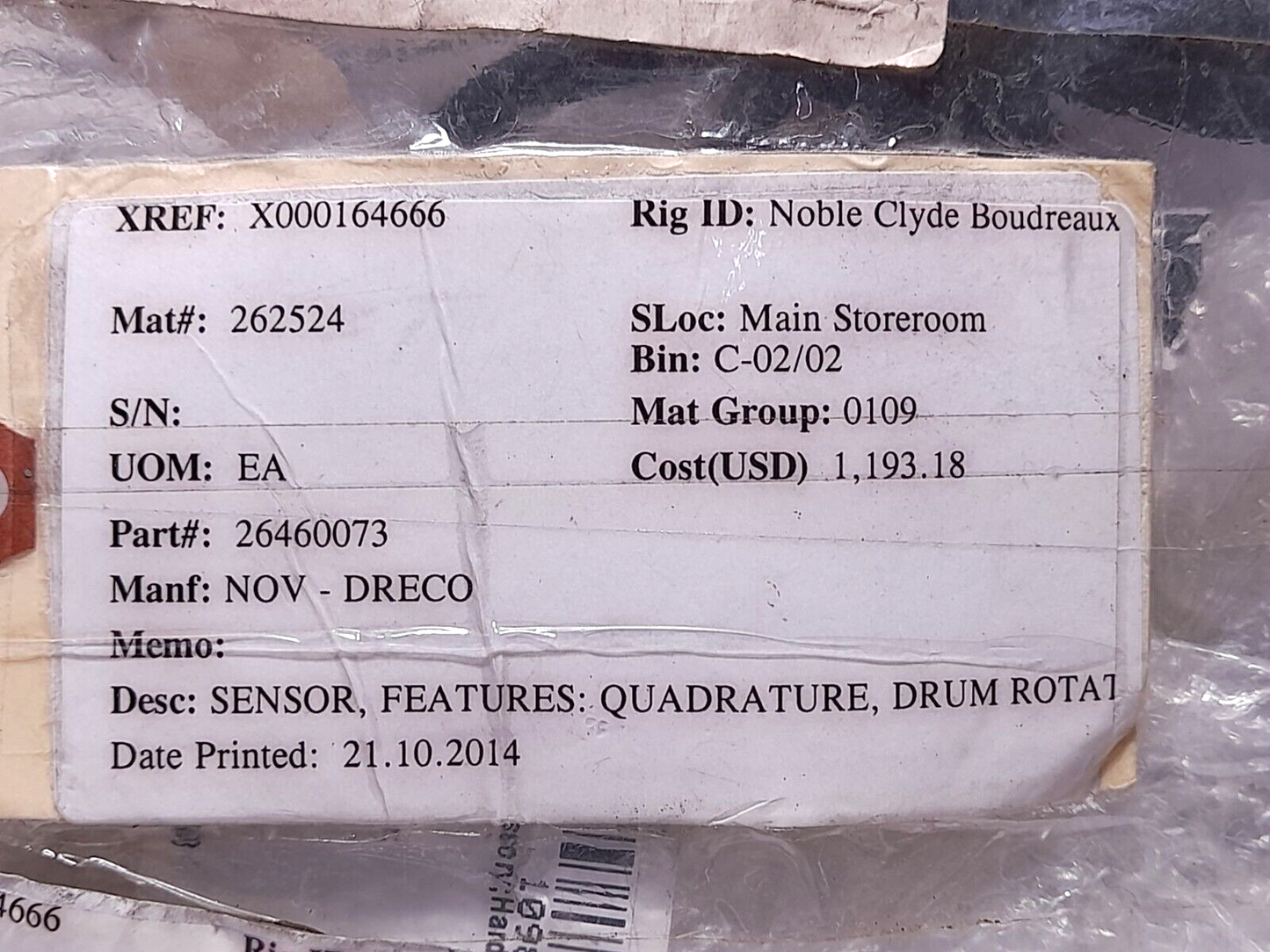 3PS Inc A0603204 NOV 10976004-001 NOV Dreco 26460073 Features Sensor Quadrature