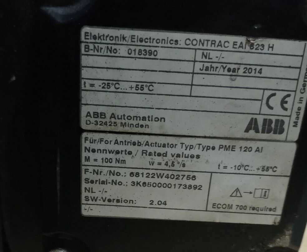 ABB Automation PME 120 AIH Actuator Contrac Electronics Contrac EAI 823H