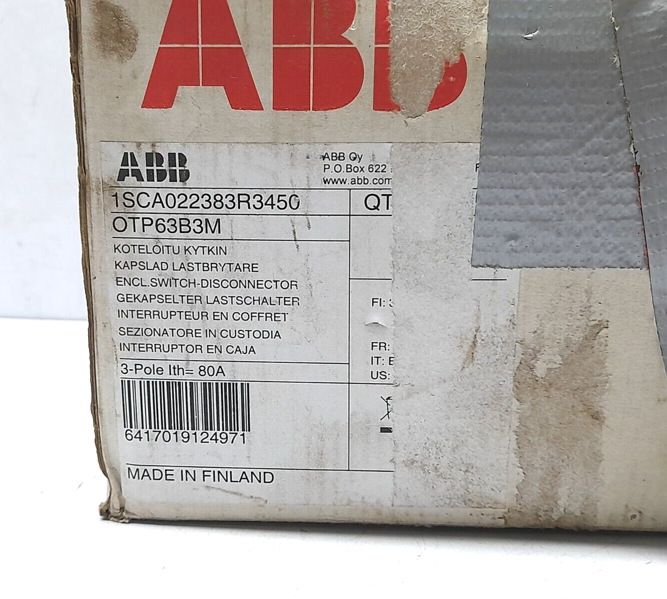 ABB OTP63B3M 1SCA022383R3450 Enclosure Switch Disconnector 3 Pole Ith=80A
