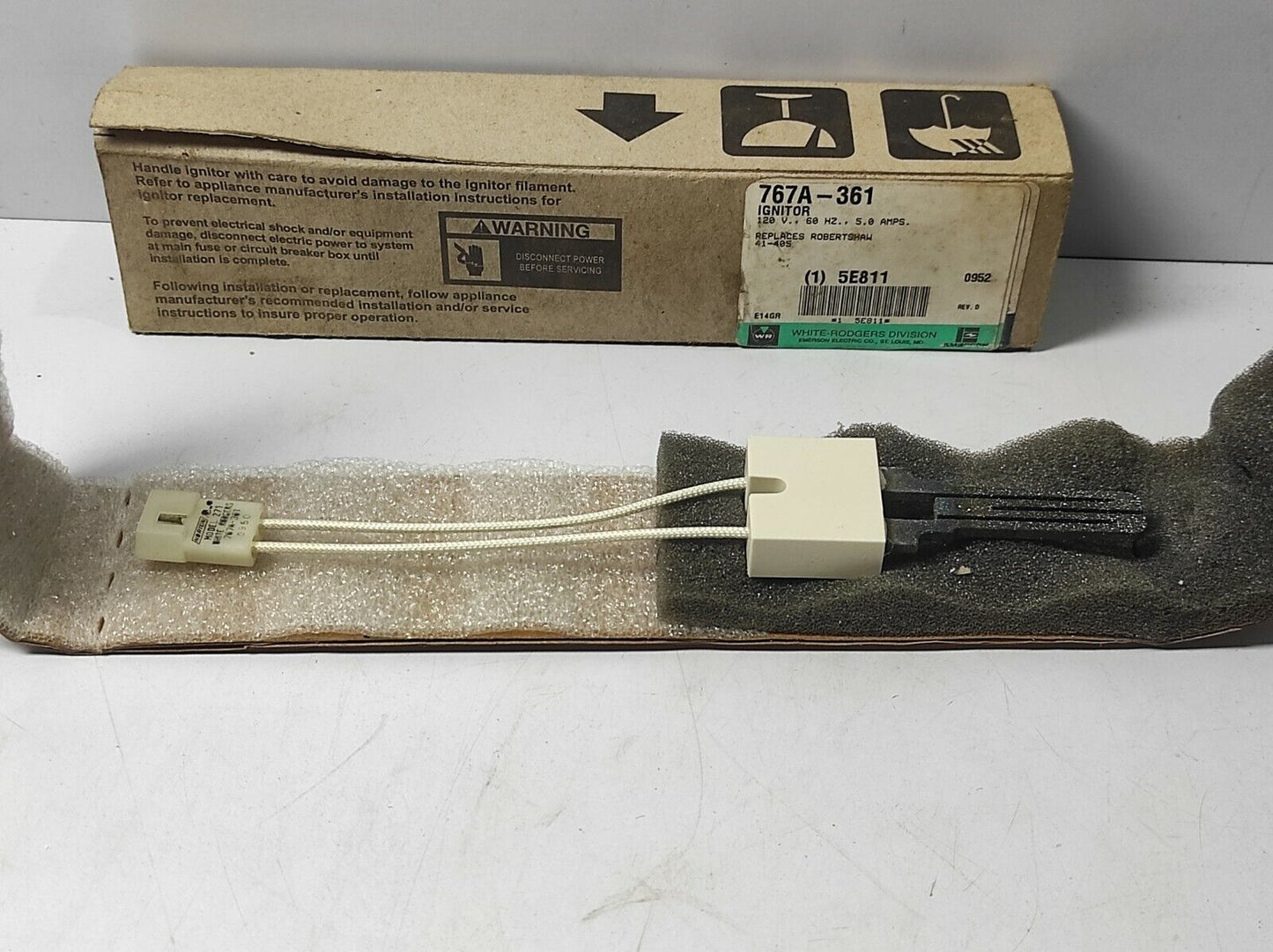 White Rodgers 767A-361 Ignitor 767A361 120V 60Hz 5.0Amps Replaces Robertshaw