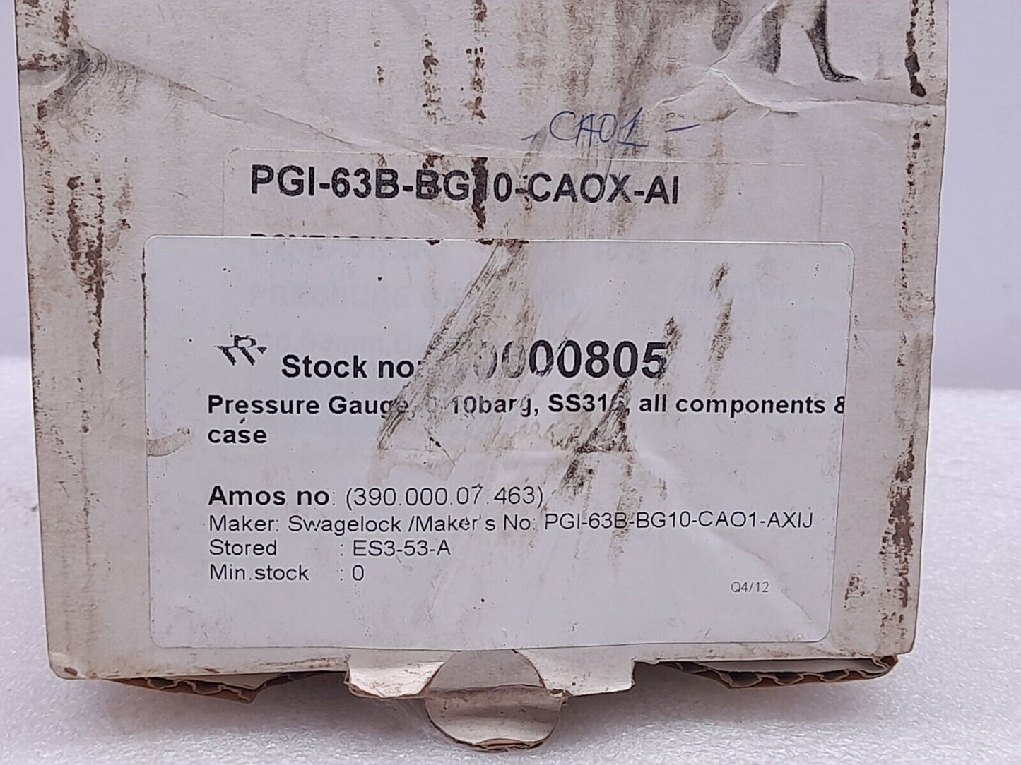 Swagelok PGI-63B-BG10-CAO1-AXIJ Pressure Gauge 0-10 Bar 0-145 PSI