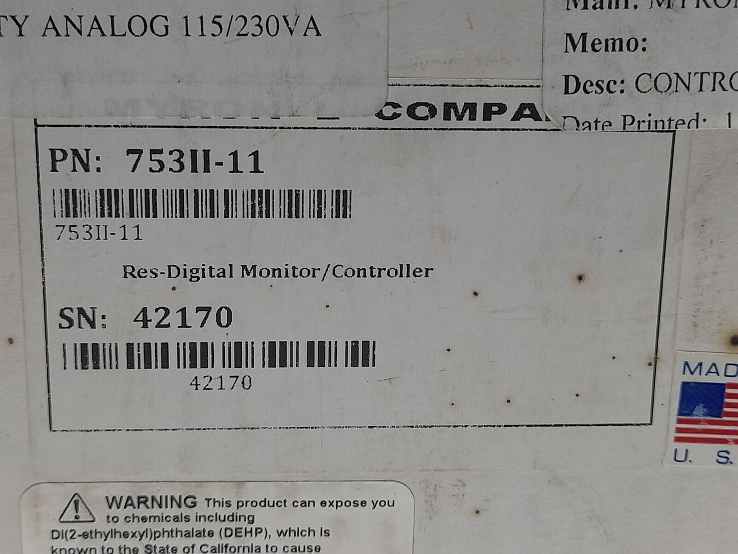 Myron L Company 753II-11 Resistivity Digital Monitor Controller 750II MEGOHMS-CM
