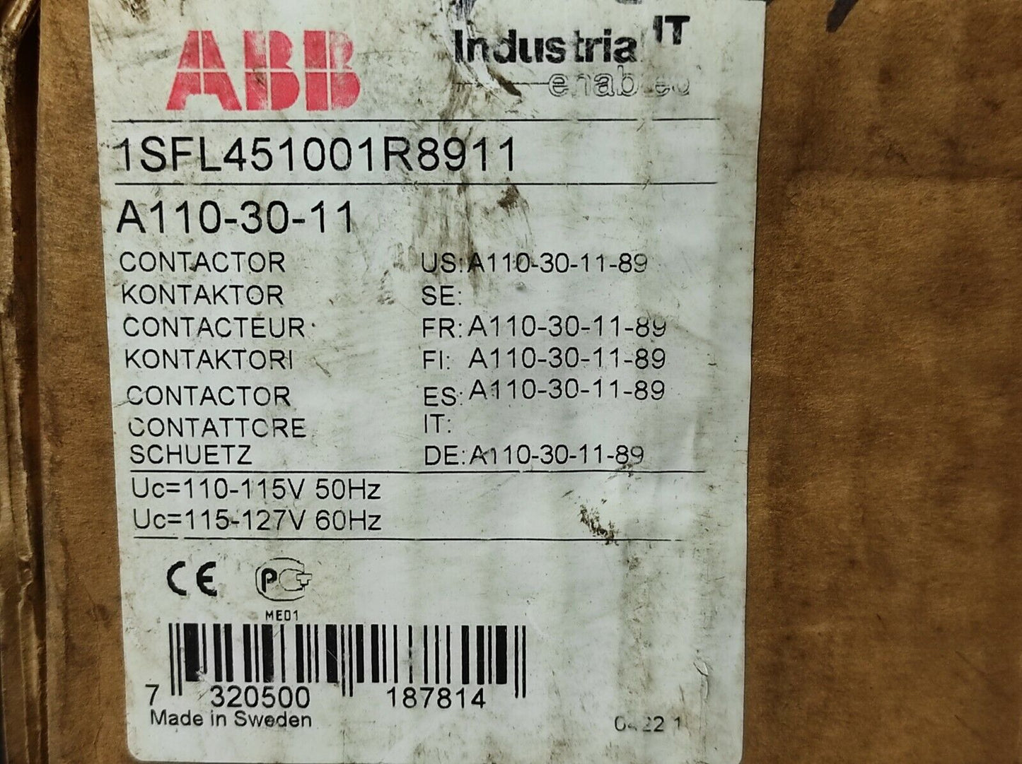ABB 1SFL451001R8911 A110-30-11 Contactor 110-115V 50Hz 115-127V 60Hz ABB A110-30