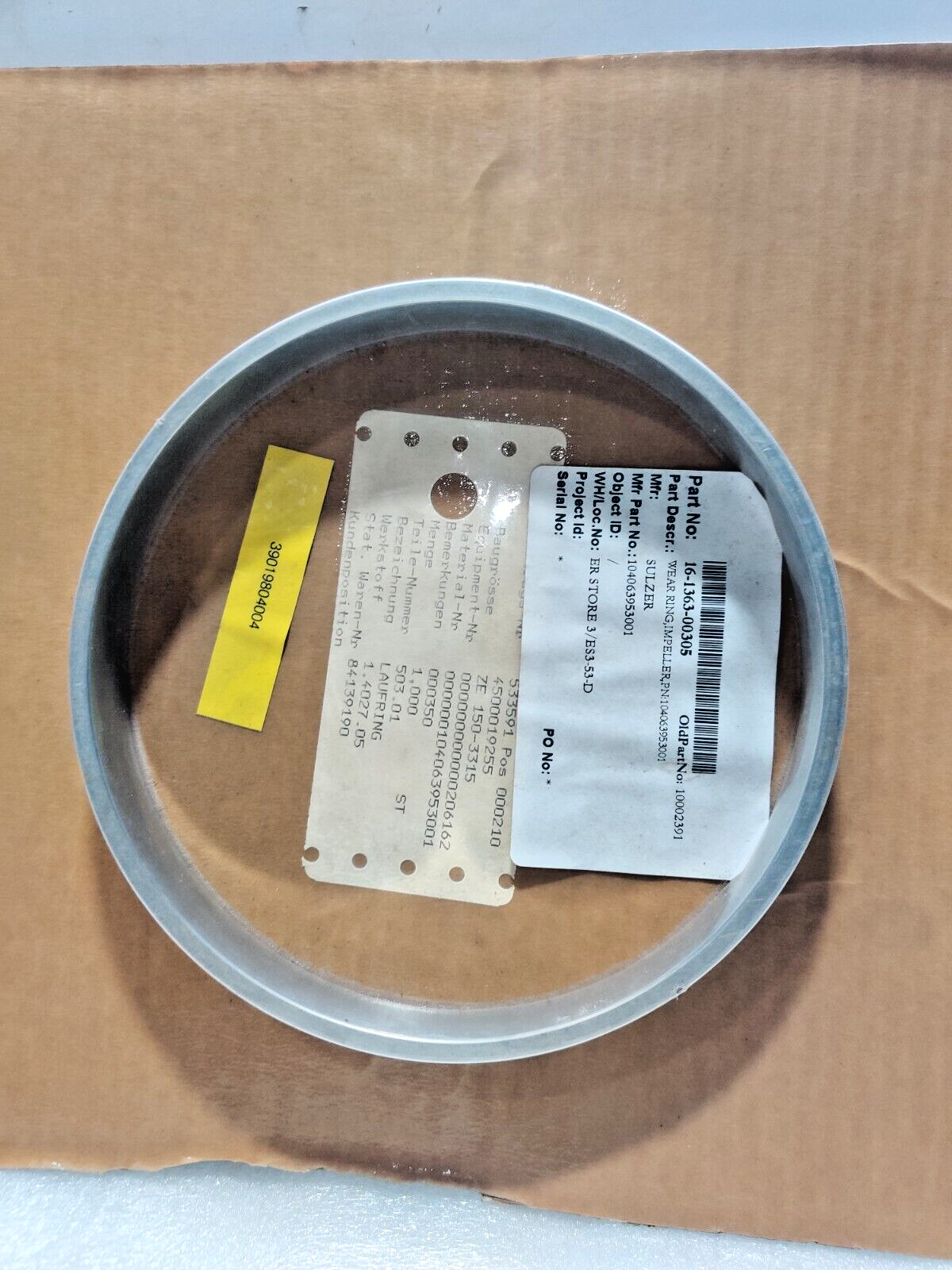 Sulzer 104063953001 Impeller Wear Ring 16-1363-00305