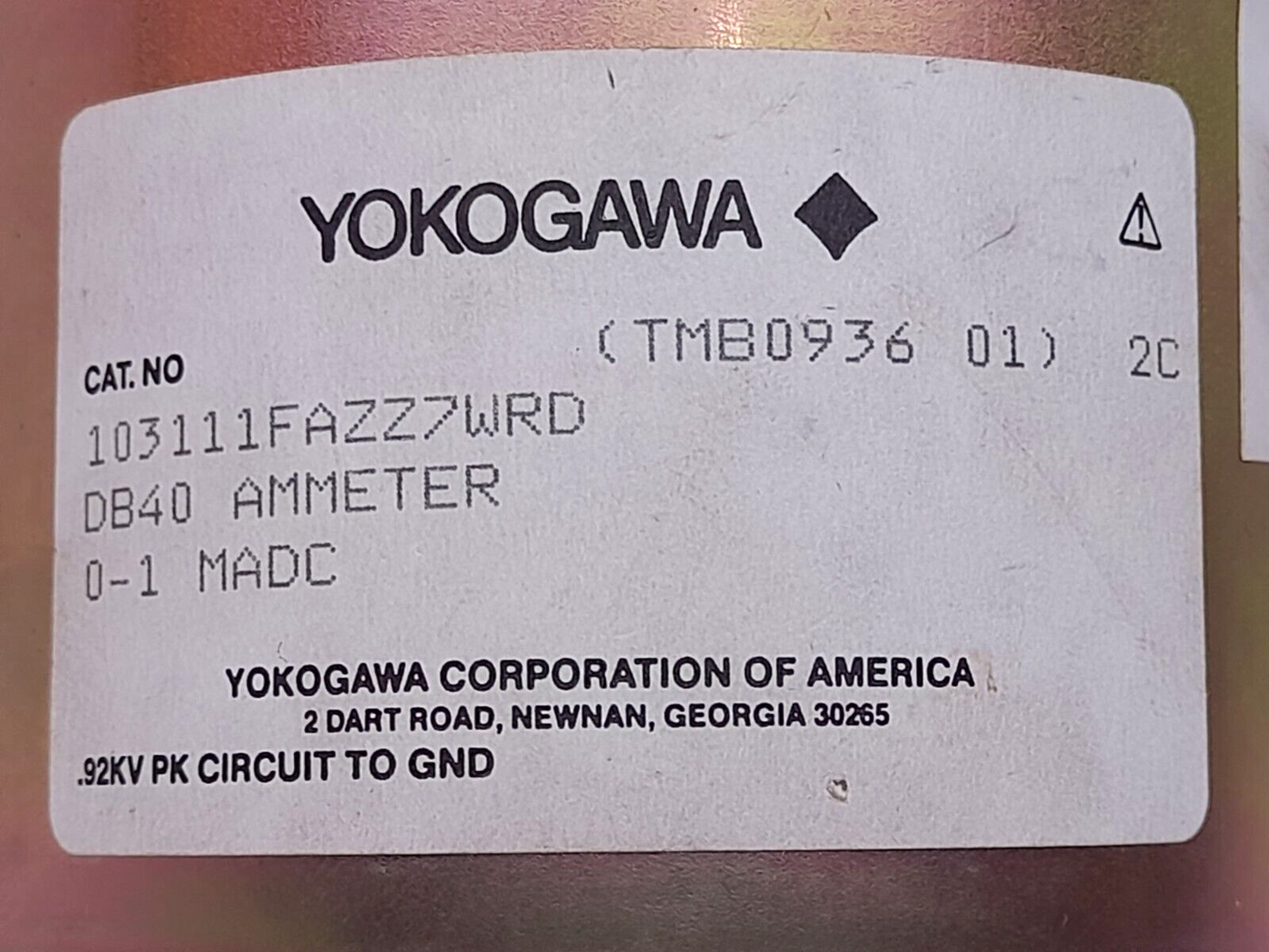 Yokogawa 103111FAZZ7WRD DB40 Ammeter 0-1 MADC 0-1500AC Amperes Ross Hill 0801-00