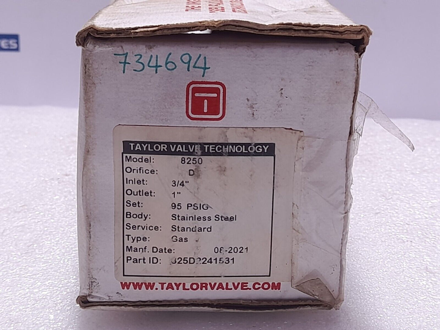 Taylor 8250 Relief Valve 825D2241531 Range 41-100 T-8250-1 Inlet ¾” Outlet 1” Se