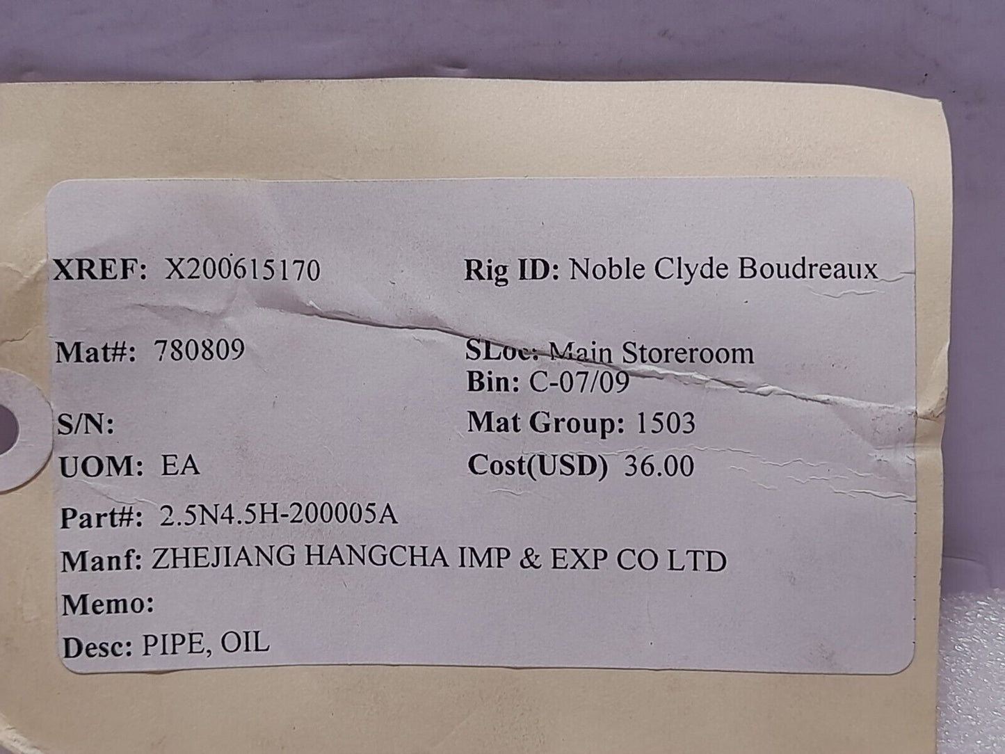 Zhejiang Hangcha 2.5N4.5H-200005A Oil Pipe