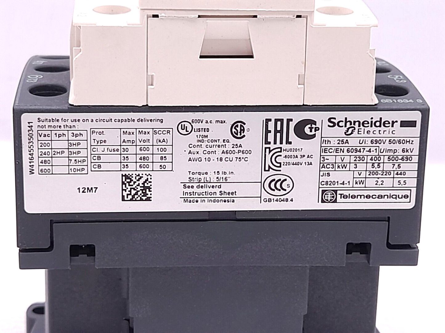Schneider LC1D12M7 Contactor 220V 50/60Hz LC1D12 25A M7