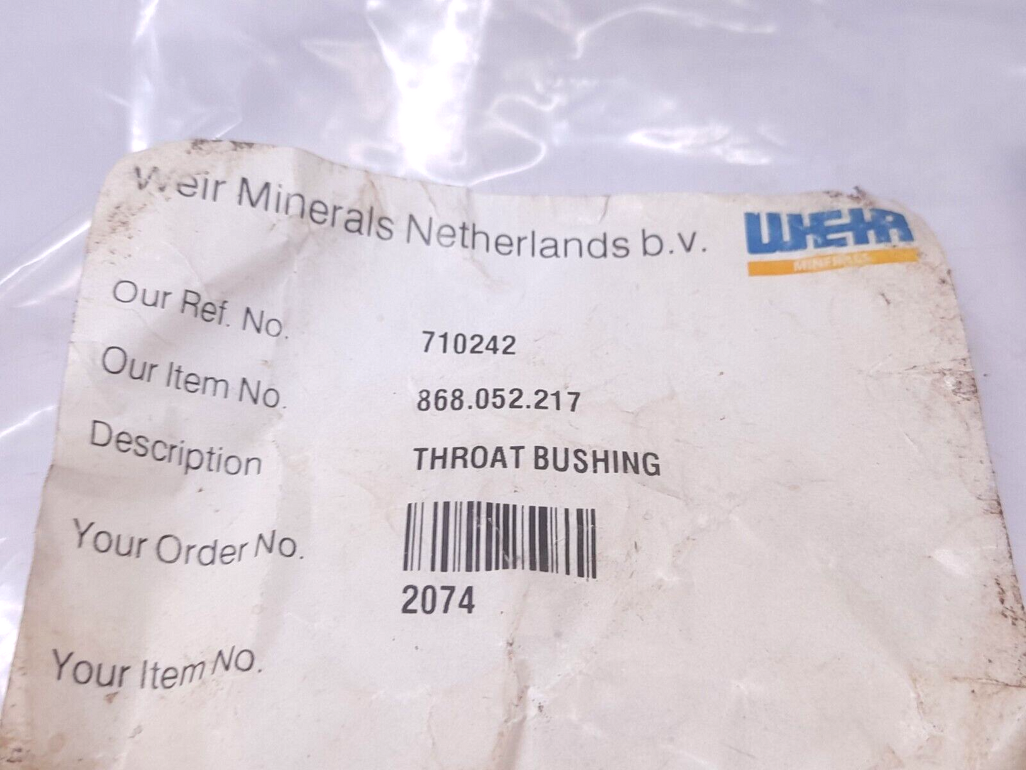 Weir 868.052.217 Throat Bushing M72291