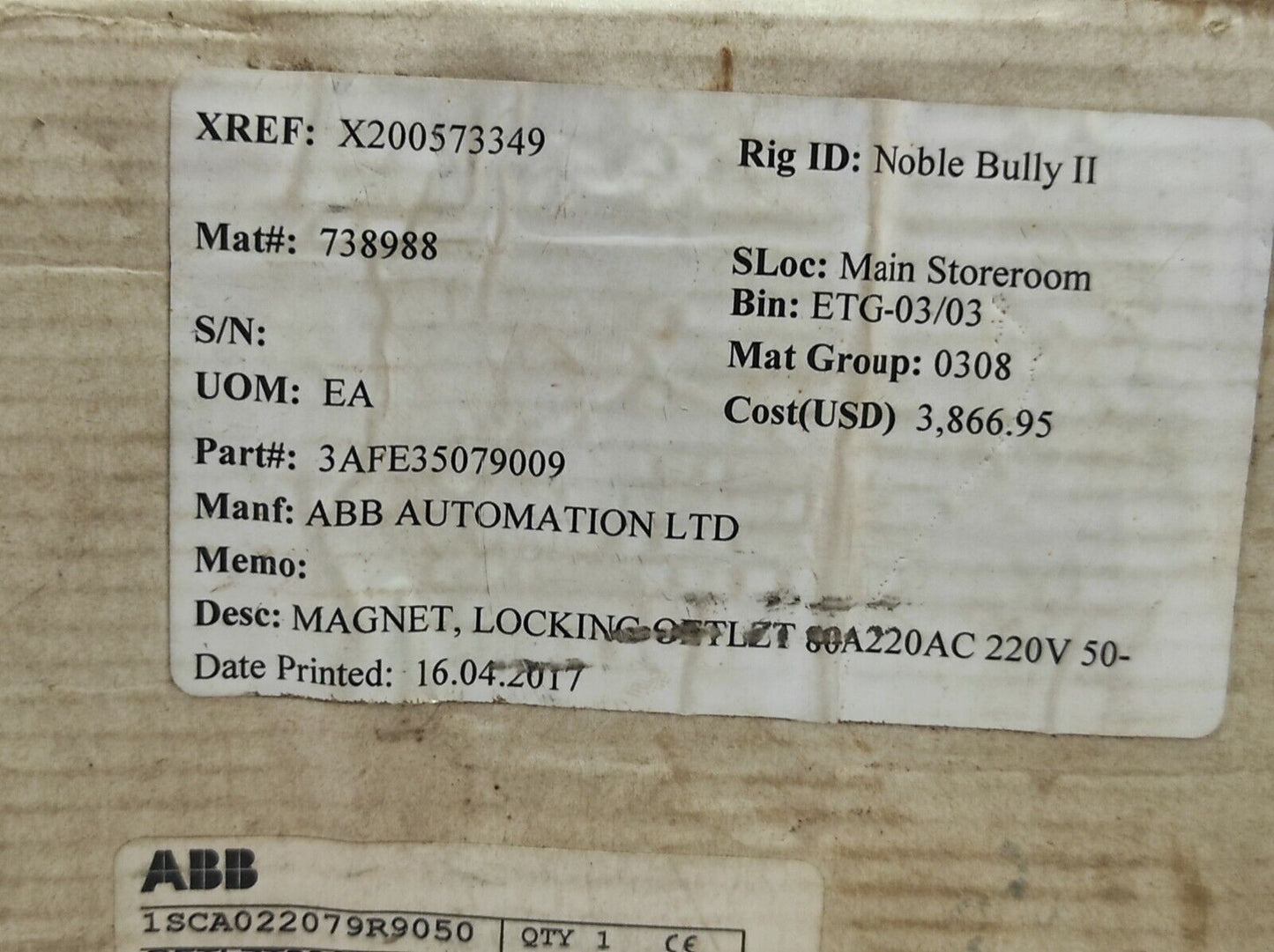 ABB 1 SCA022079R9050 OETLZT80A220AC Interlock