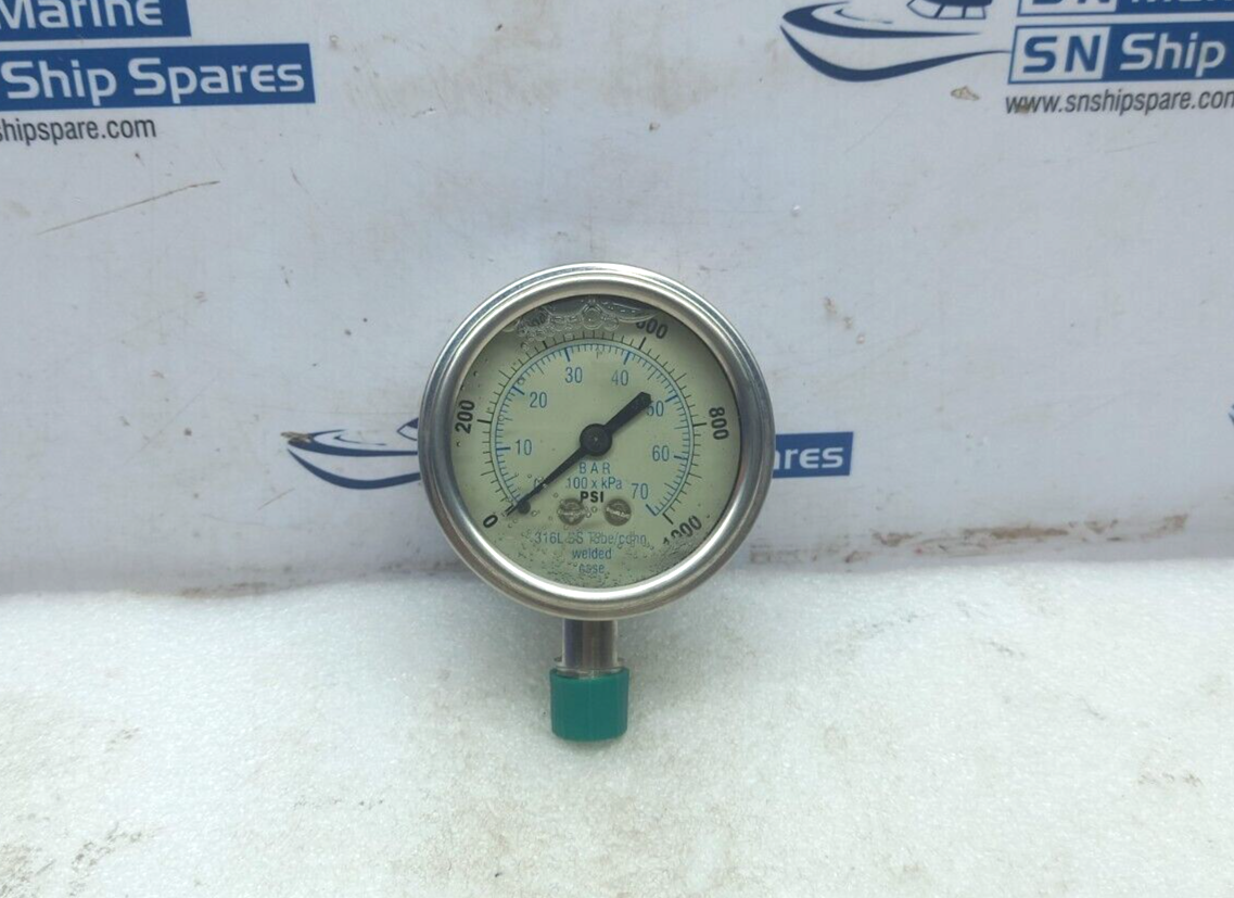310LFW-254M Liquid Filled Pressure Gauge 0-1000Psi/Kpa/Bar 301LFW