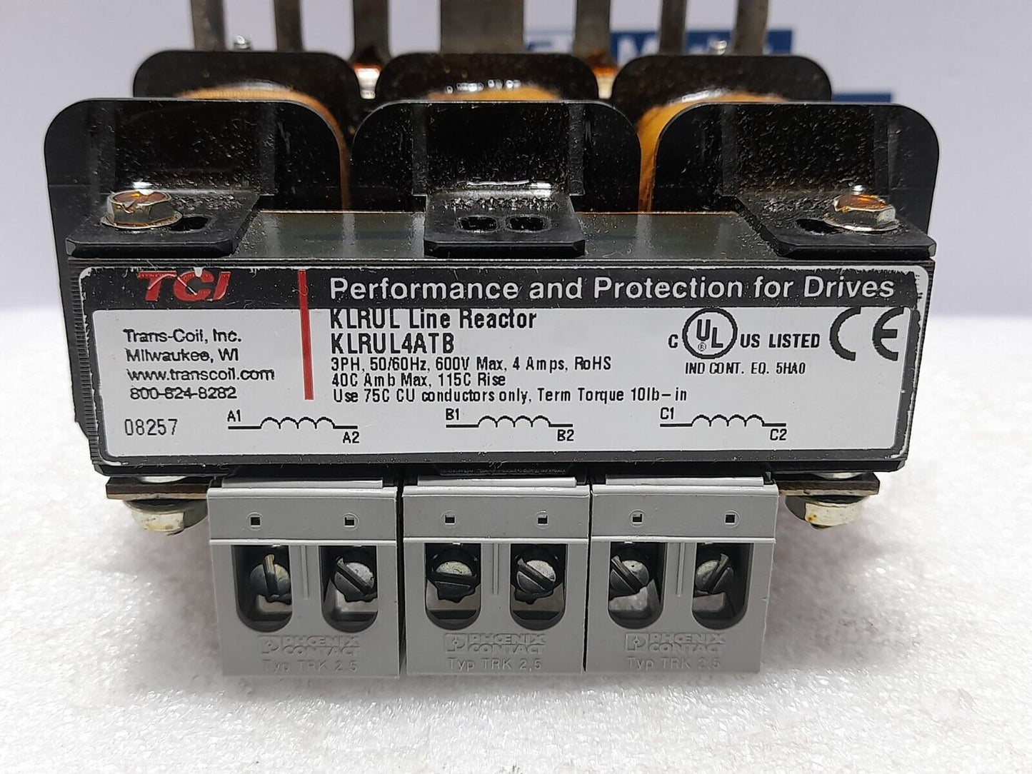 Trans-Coil TCI KLRUL Line Reactor KLRUL4ATB 3PH 50/60Hz 600V Max 4A 4ATB