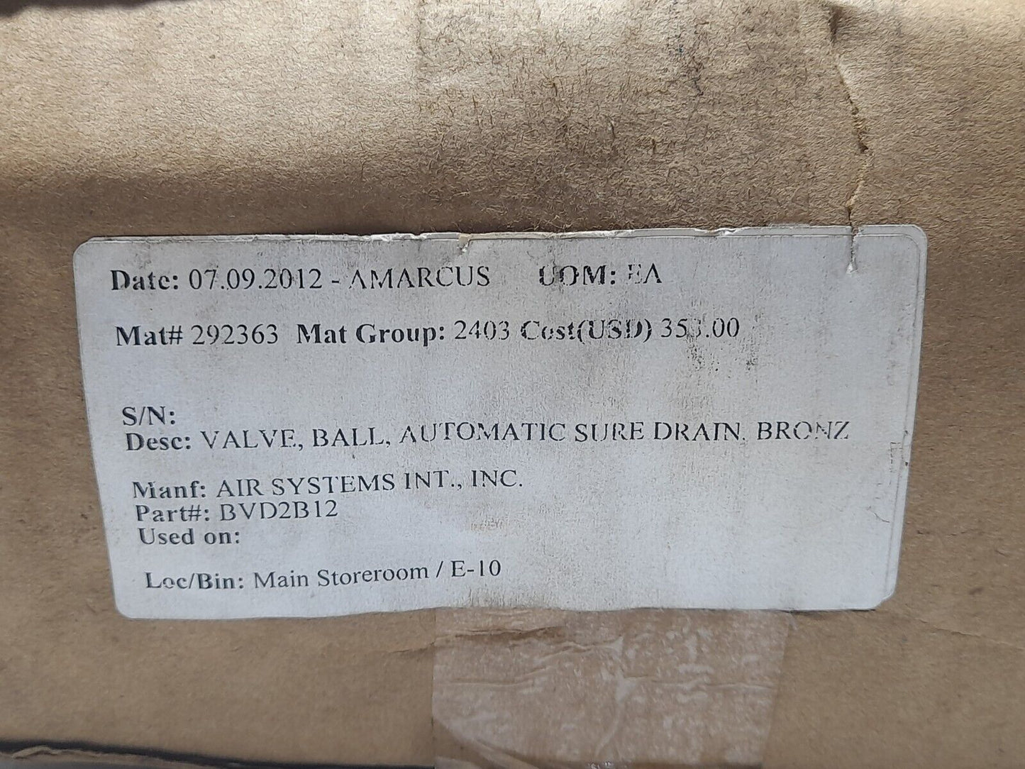 Air Systems BVD-2 Sure Drain Automatic Ball Valve Drain 115V 1Ph 60Hz Max 600 PS