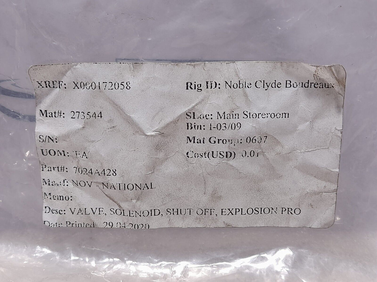 Vickers SV3E-10-0-0-24D0 Solenoid Valve 24VDC Type NO NOV 7024A428