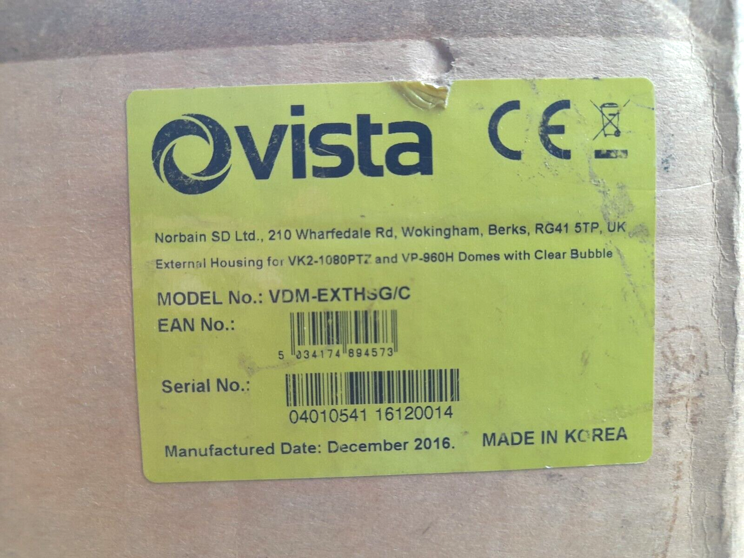 Vista VDM-EXTHSG/C External Housing For VK2-1080PTZ And VP-960H Domes With Clear