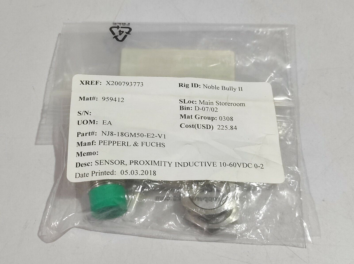 Pepperl Fuchs NJ8-18GM50-E2-V1 282968 Inductive Sensor NJ818GM50E2V1