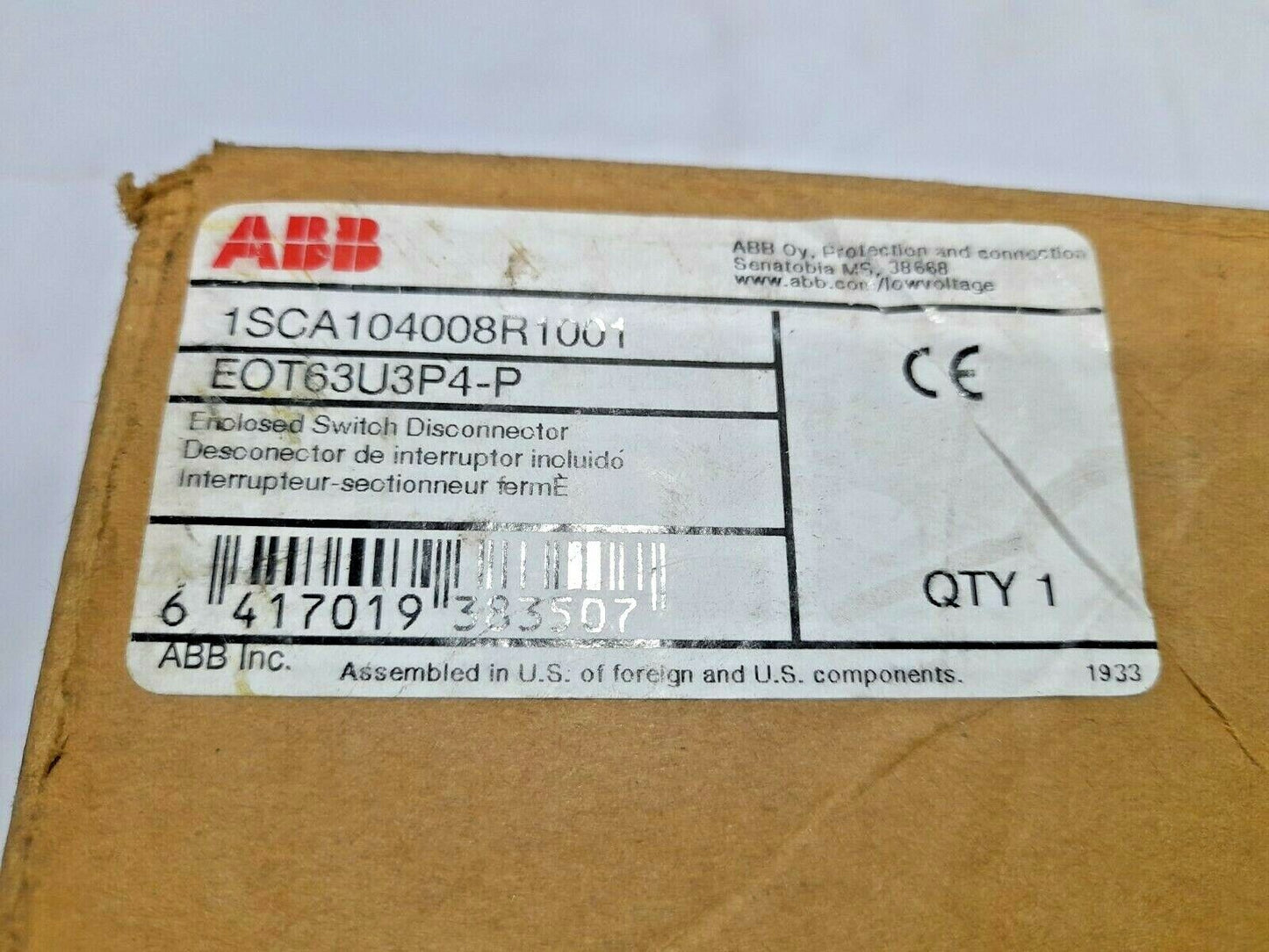 ABB 1SCA104008R1001 EOT63U3P4-P Enclosed Switch Disconnector EOT63U3P4P