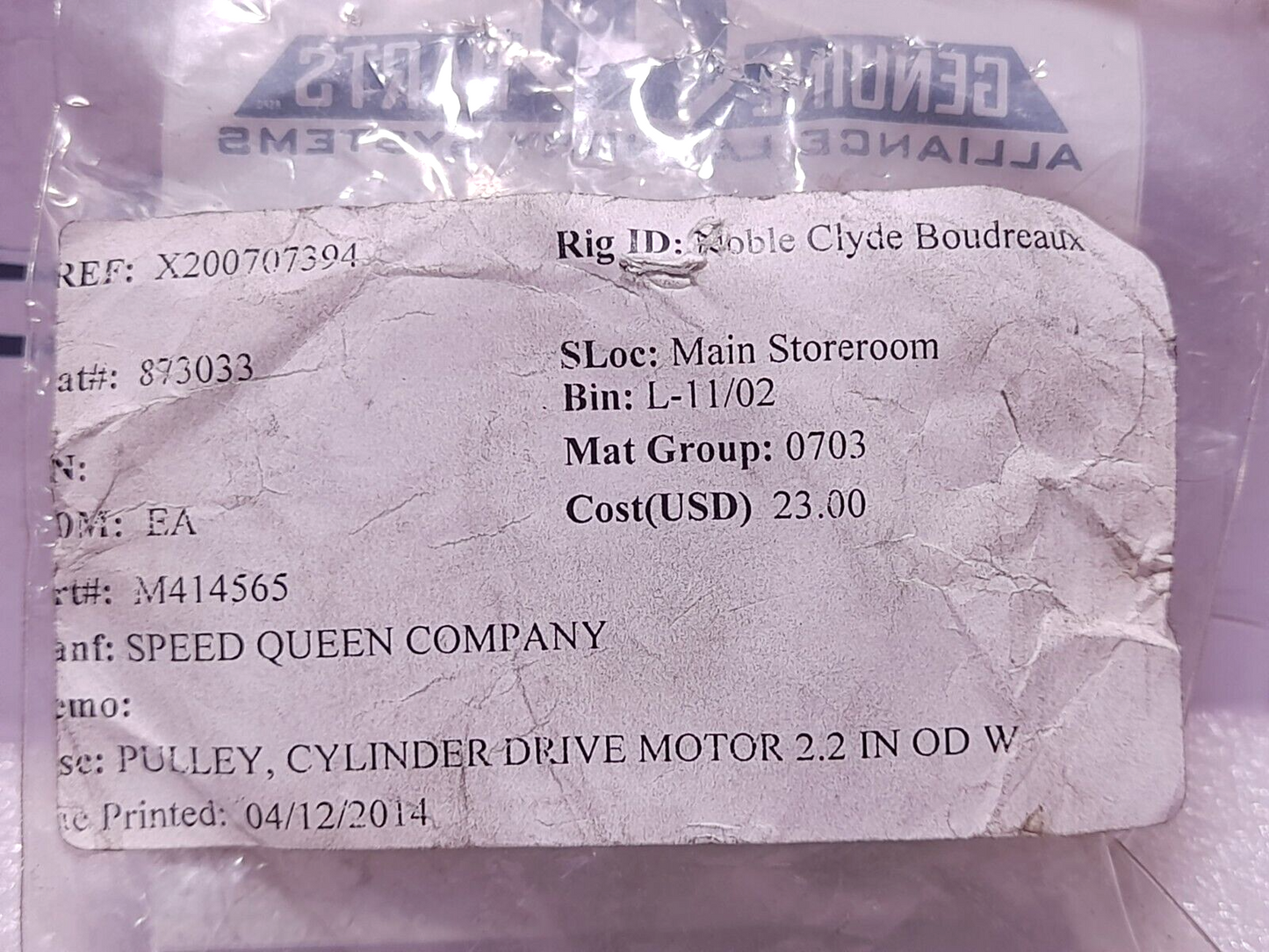 Speed Queen M414565 Cylinder Pulley