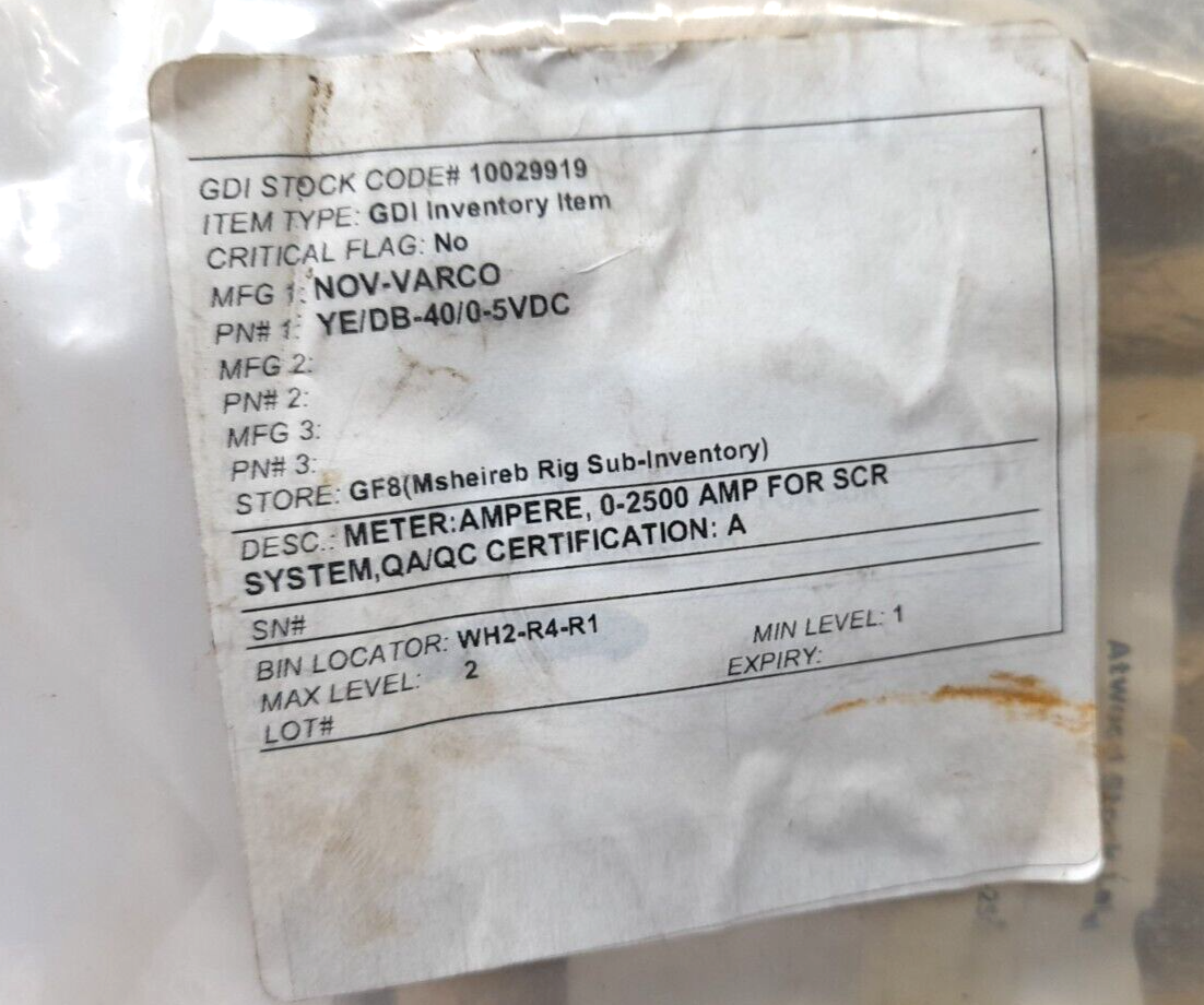 Yokogawa DB40 Ampere Meter 0-2500 Amps 0-5VDC Nov Varco YE/DB-40/0-5VDC