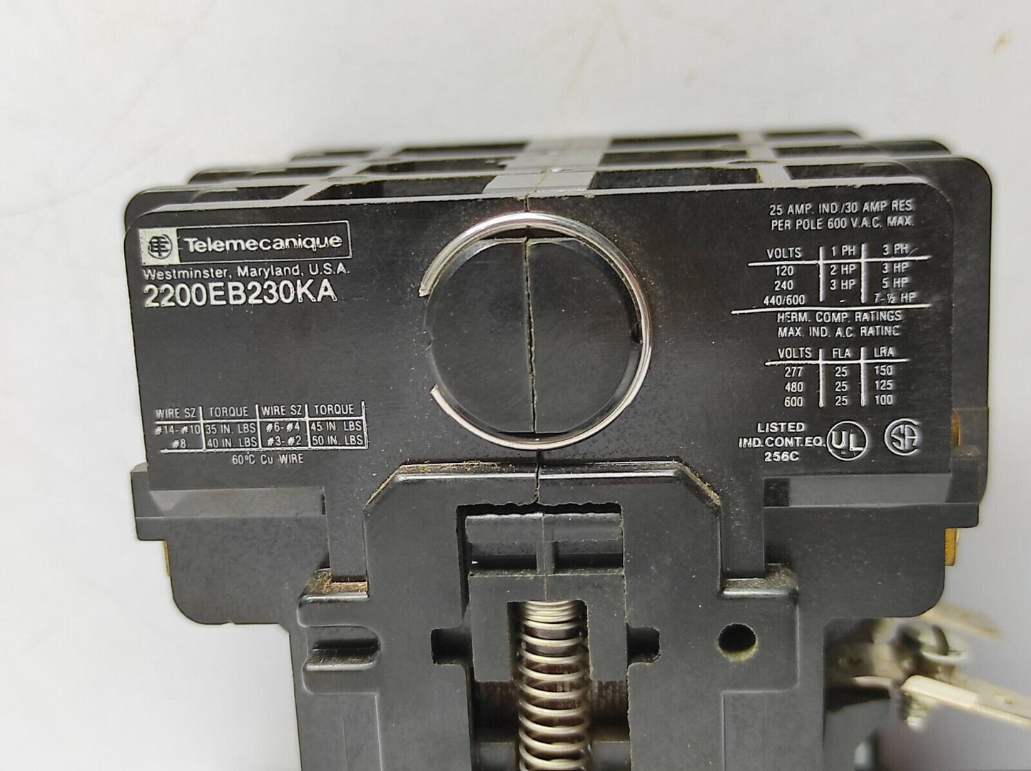 Telemecanique 2200EB230KA Contactor 25AMP IND./30 AMP RES. Per Pole 600VAC Max