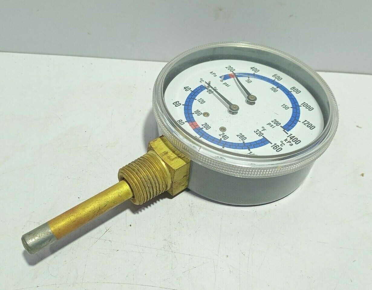 152946 Combined Pressure And Temperature Gauge 0-1400kPa0-200PSI 0-160◦C80-320◦F