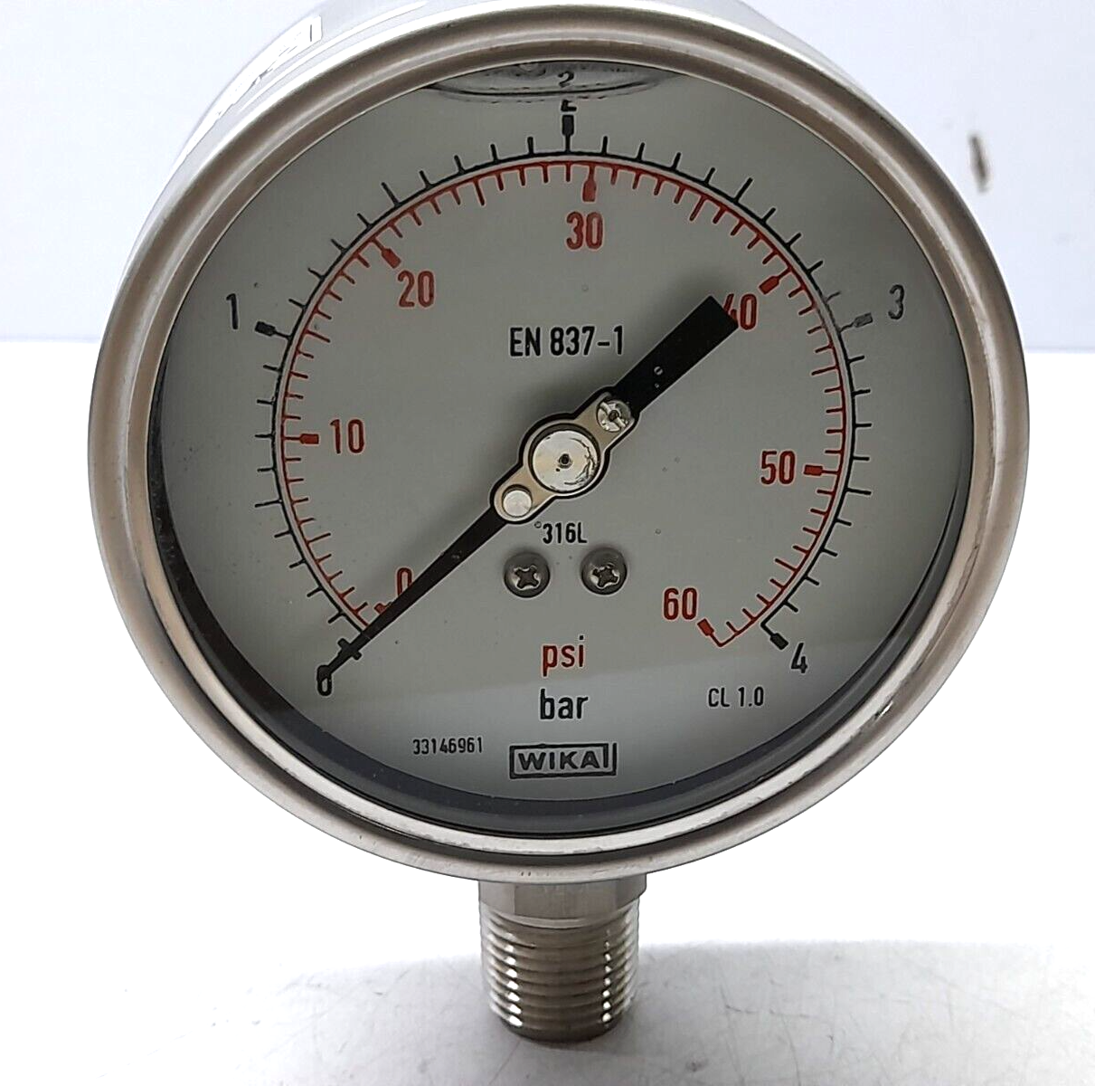 Wika 9050213 Pressure Gauge 232.50.100 ½ NPT 0-4 Bar 0-60 PSI