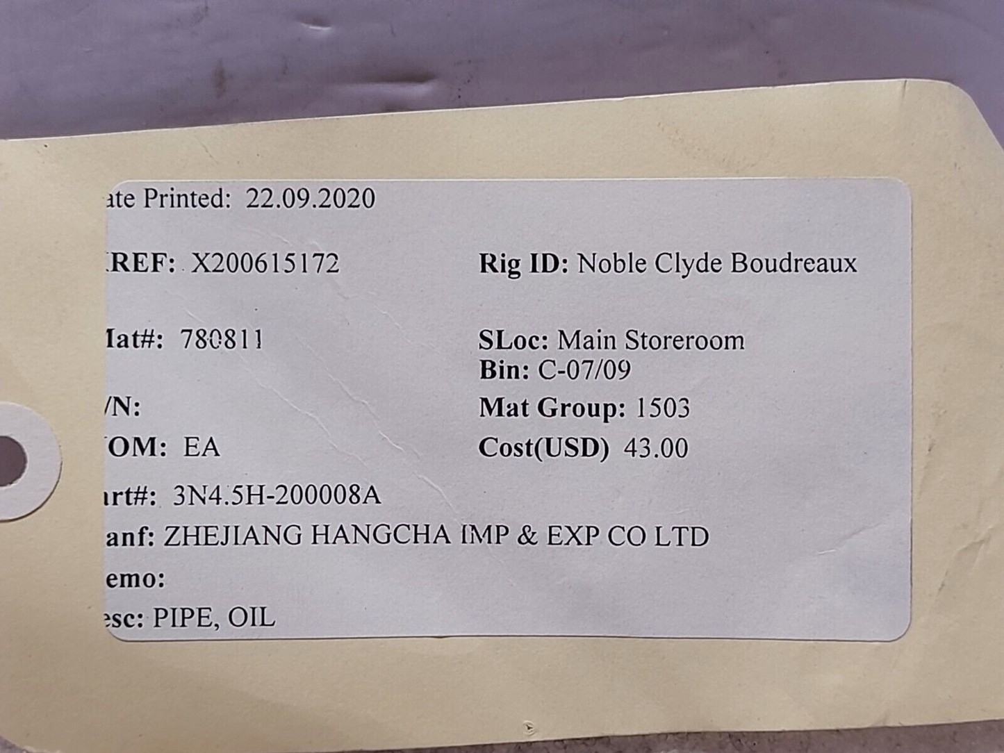 Zhejiang Hangcha 3N4.5H-200008A Oil Pipe