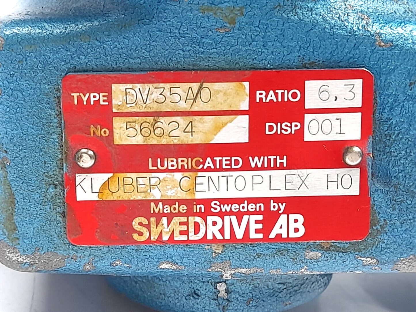 Swedrive AB DV35AO Worm Gear Speed Reducer Ratio 6.3 56624 DISP 001