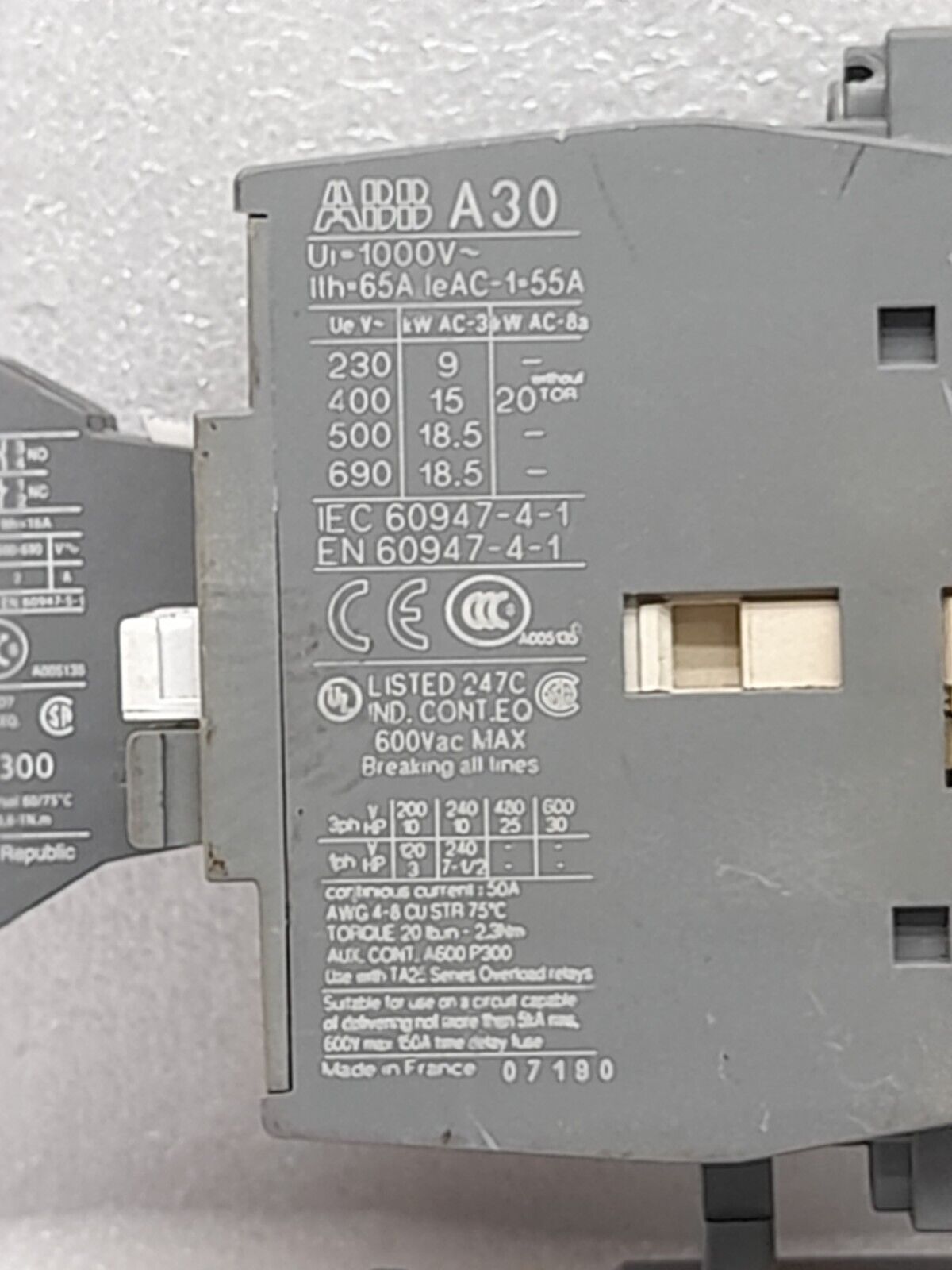ABB A30-30-10 Contactor R89 110-115V50Hz 115-127V60Hz W/ Relay 18-25A & CA5-10